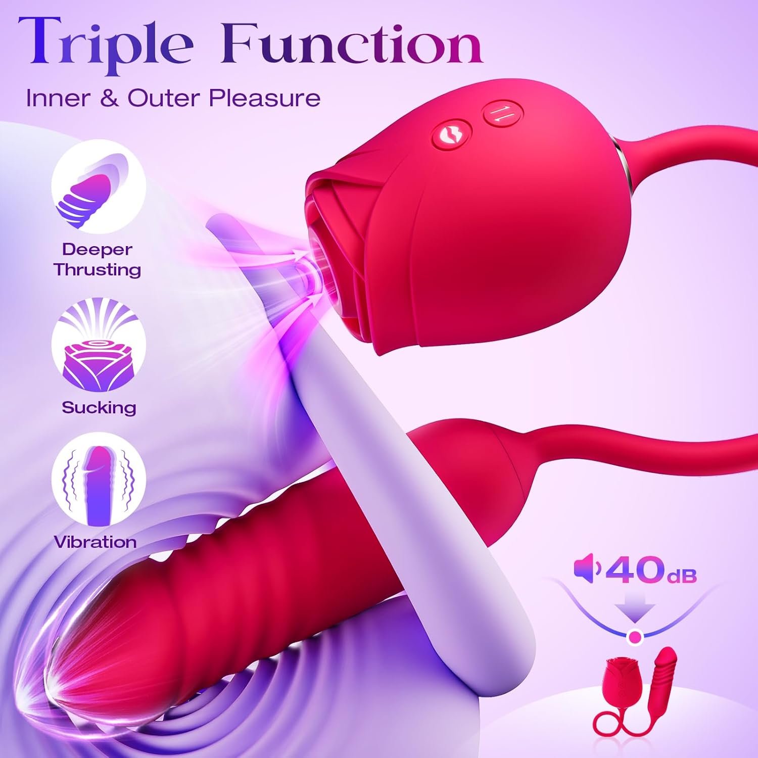 Vibrator Dildo Sex Toys for Women - MOOLIGIRL Rose Sex Toy with Thrusting G Spot Vibrators & 10 Sucking Modes for Clitoral Nipple Stimulation Anal Dildos Adult Sex Toys Games for Couples Sex Machine