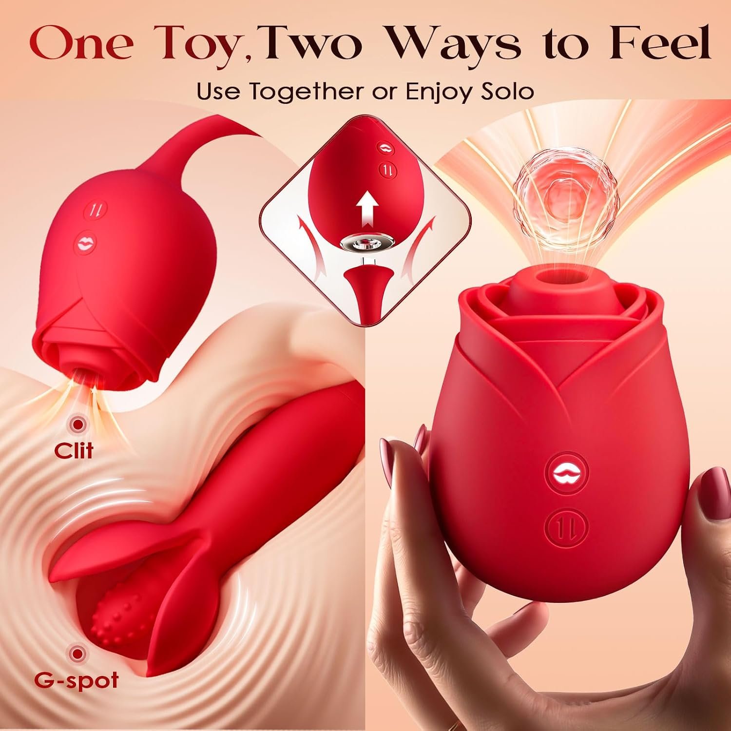 MOOLIGIRL Rose Toy Couple Vibrator Sex Toys for Women, Detachable Sucking Vibrator & Blooming Thrusting Dildo, 10 Modes, App AI Control Adult Toy for Female, G-Spot Clitoral Nipple Paddles S&M Whips - Image 4