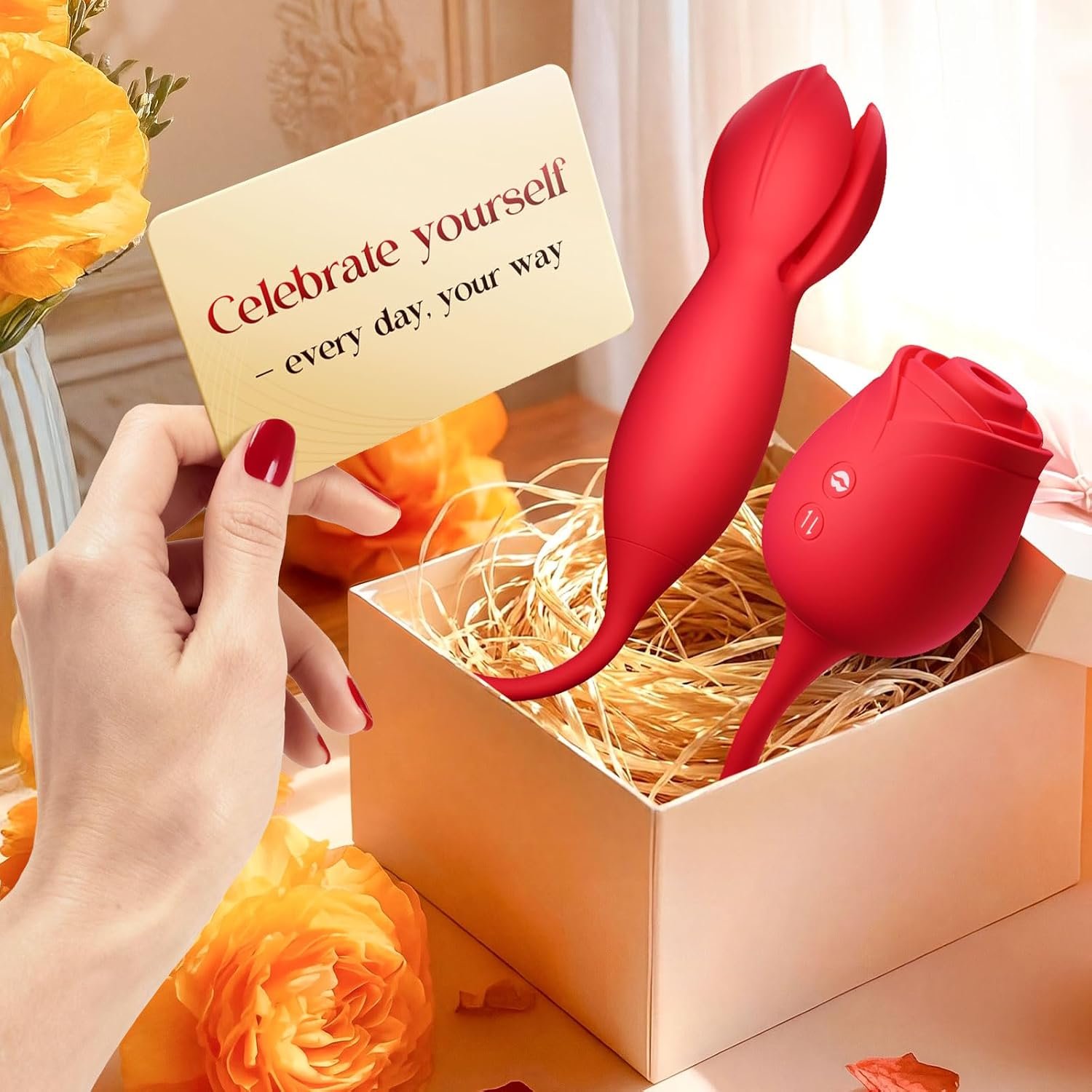 MOOLIGIRL Rose Toy Couple Vibrator Sex Toys for Women, Detachable Sucking Vibrator & Blooming Thrusting Dildo, 10 Modes, App AI Control Adult Toy for Female, G-Spot Clitoral Nipple Paddles S&M Whips - Image 9