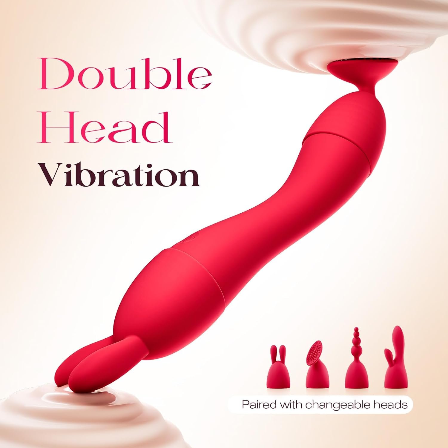 MOOLIGIRL Vibrator Kits, Women Sex Toys Adult Toy with 4 Silicone Heads | 20 Modes, App Control & IPX6 Vibrating Dildo for G-Spot, Clitoral, Nipple & Anal Play, Rose Toy for Solo or Couples - Red - Image 3