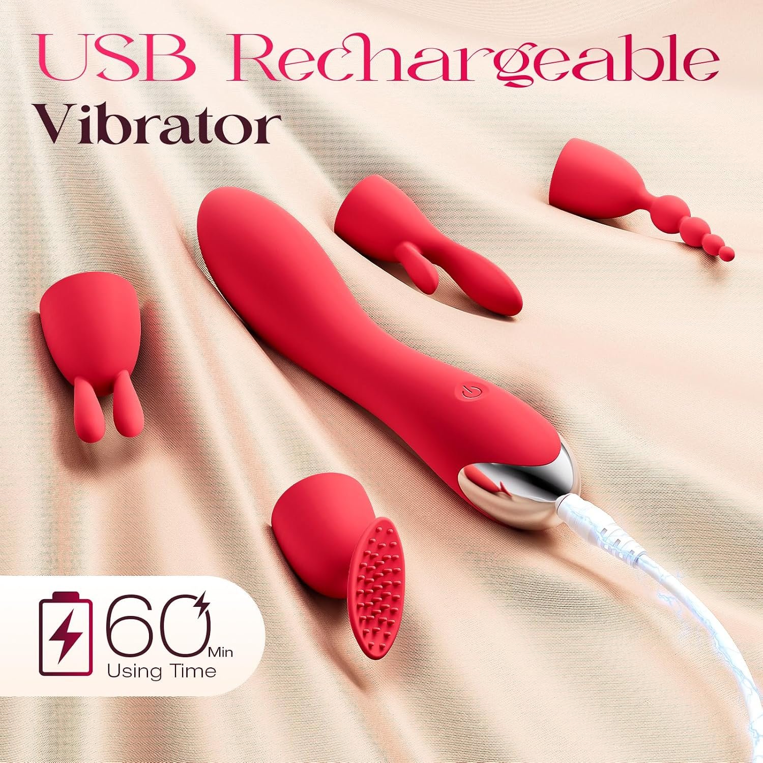 MOOLIGIRL Vibrator Kits, Women Sex Toys Adult Toy with 4 Silicone Heads | 20 Modes, App Control & IPX6 Vibrating Dildo for G-Spot, Clitoral, Nipple & Anal Play, Rose Toy for Solo or Couples - Red - Image 7