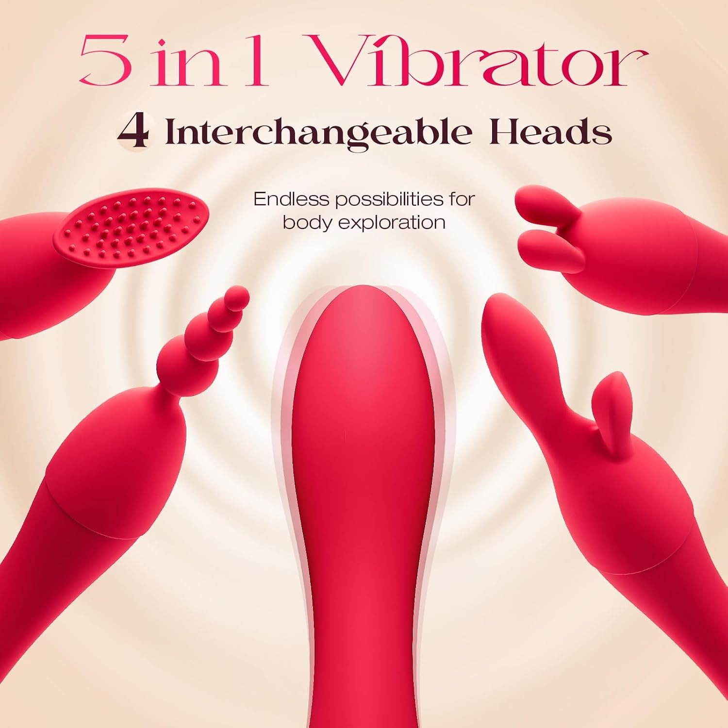 MOOLIGIRL Vibrator Kits, Women Sex Toys Adult Toy with 4 Silicone Heads | 20 Modes, App Control & IPX6 Vibrating Dildo for G-Spot, Clitoral, Nipple & Anal Play, Rose Toy for Solo or Couples - Red - Image 8