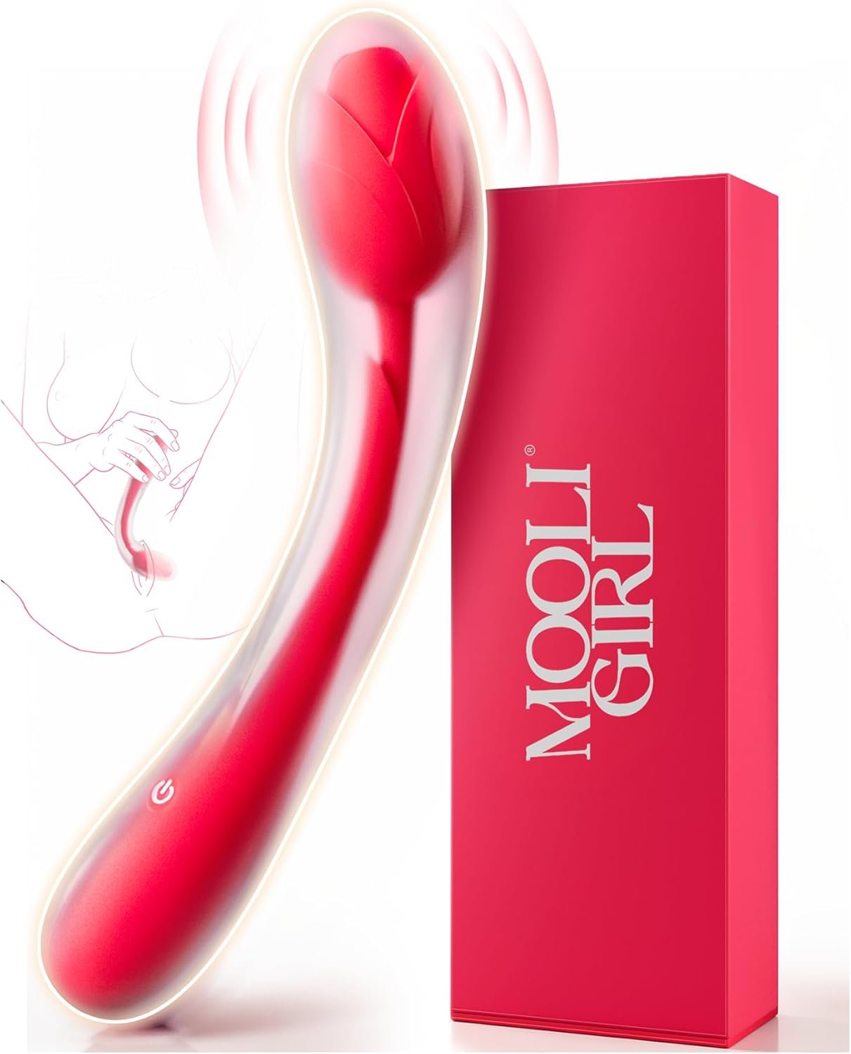 MOOLIGIRL Vibrator Kits, Women Sex Toys Adult Toy with 4 Silicone Heads | 20 Modes, App Control & IPX6 Vibrating Dildo for G-Spot, Clitoral, Nipple & Anal Play, Rose Toy for Solo or Couples - Red - Image 12