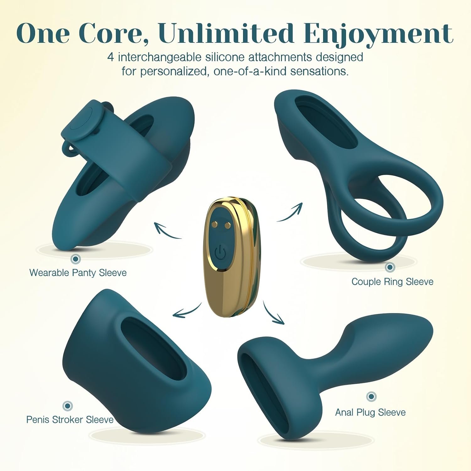 Tracy's Dog Couples Vibrator Kit, Adult Sex Toy with 4 Silicone Attachments | Removable Vibrating Bullet Attaches to Cock Ring, Wearable Panty, Anal Plug & Penis Stroker Sleeve, Remote Control, 9 Modes - Image 2