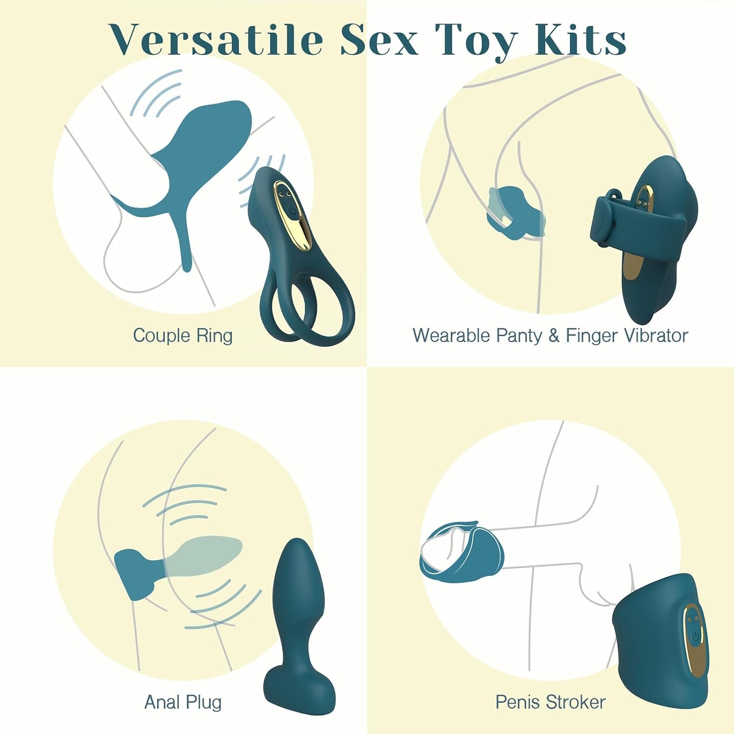 Tracy's Dog Couples Vibrator Kit, Adult Sex Toy with 4 Silicone Attachments | Removable Vibrating Bullet Attaches to Cock Ring, Wearable Panty, Anal Plug & Penis Stroker Sleeve, Remote Control, 9 Modes - Image 4