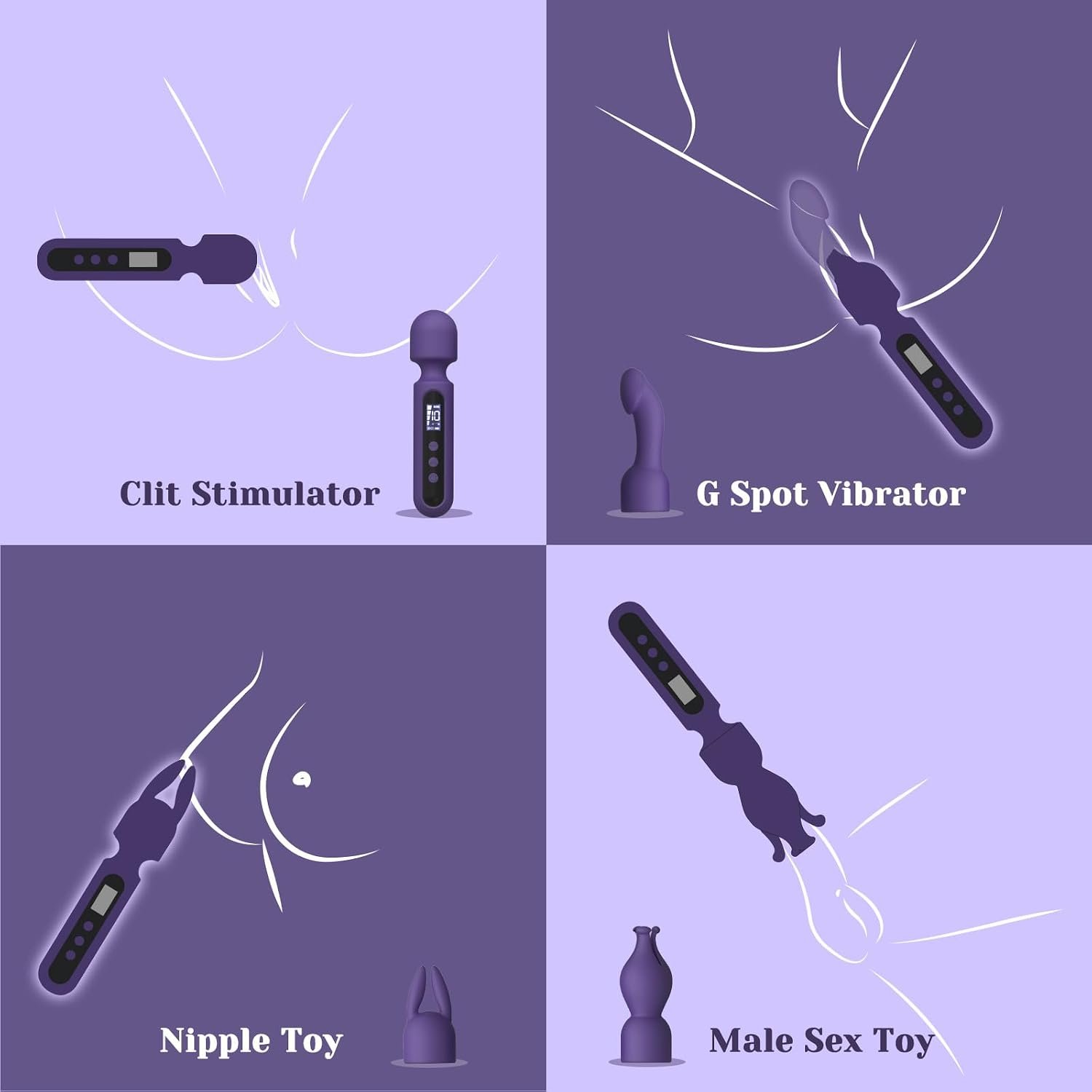 Tracy's Dog Wand Vibrator Kits, Couples Adult Sex Toys with 3 Attachments | Compact LCD Display Massager with Rabbit, Realistic Dildo, Glans Sleeve; 4 Intensities, 10 Vibration Modes, IPX6 Waterproof - Image 2