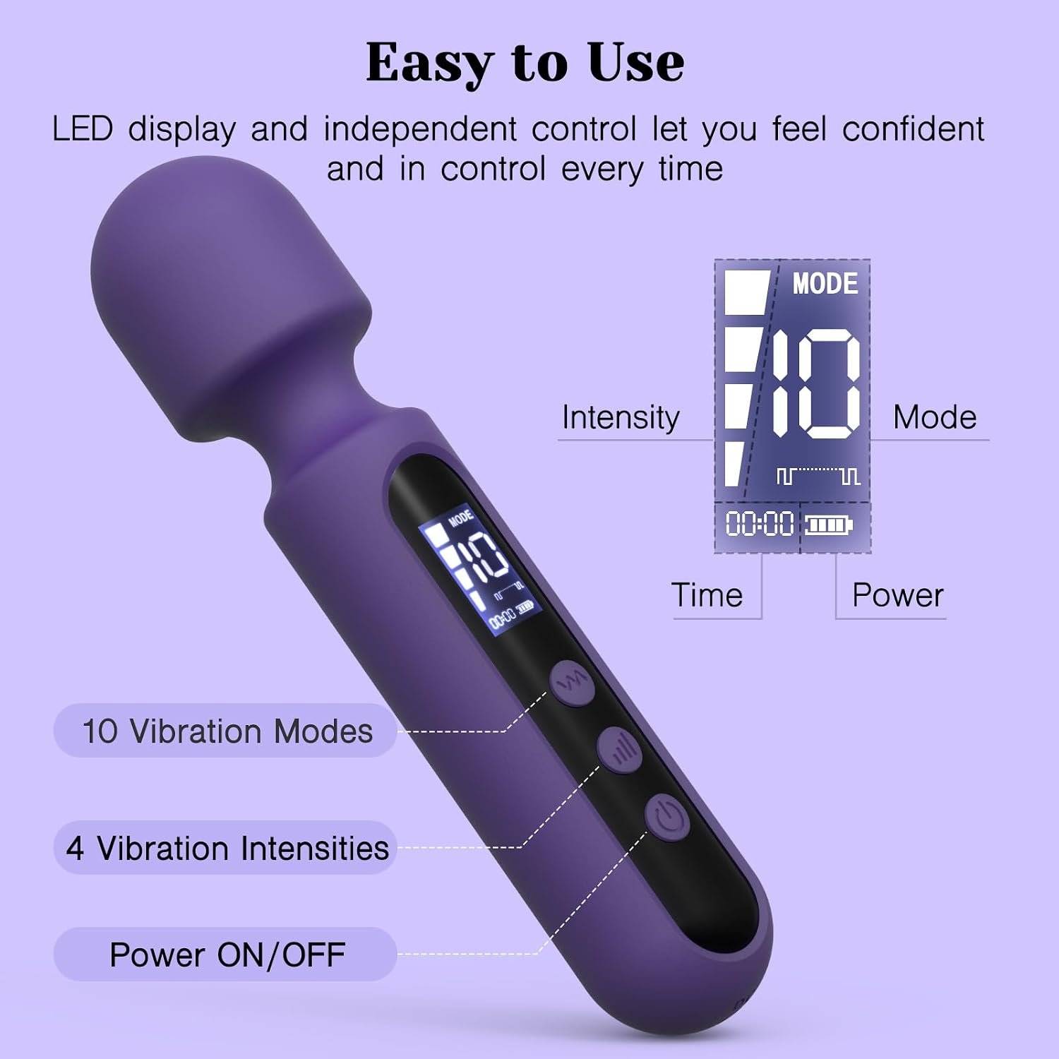 Tracy's Dog Wand Vibrator Kits, Couples Adult Sex Toys with 3 Attachments | Compact LCD Display Massager with Rabbit, Realistic Dildo, Glans Sleeve; 4 Intensities, 10 Vibration Modes, IPX6 Waterproof - Image 4