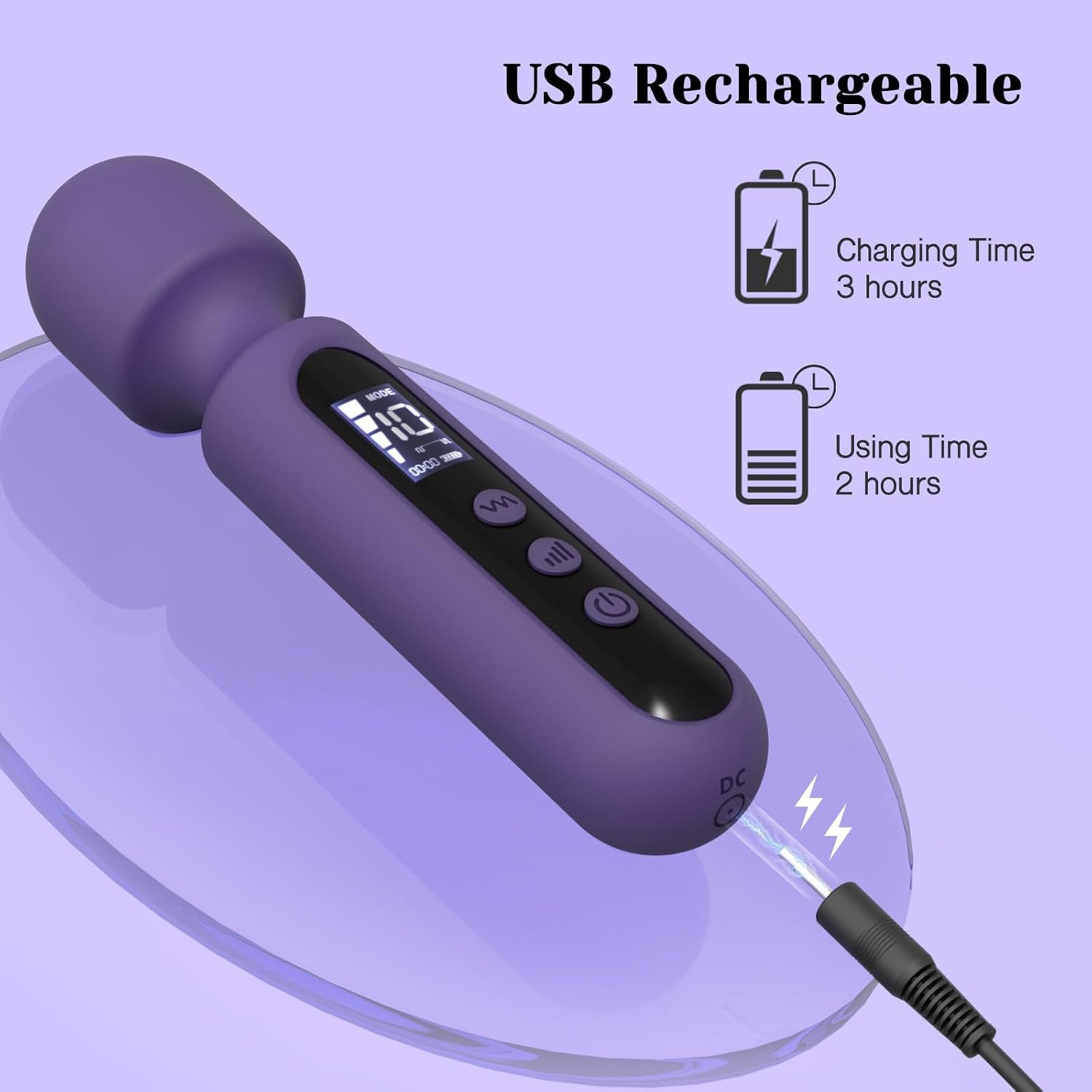 Tracy's Dog Wand Vibrator Kits, Couples Adult Sex Toys with 3 Attachments | Compact LCD Display Massager with Rabbit, Realistic Dildo, Glans Sleeve; 4 Intensities, 10 Vibration Modes, IPX6 Waterproof - Image 6