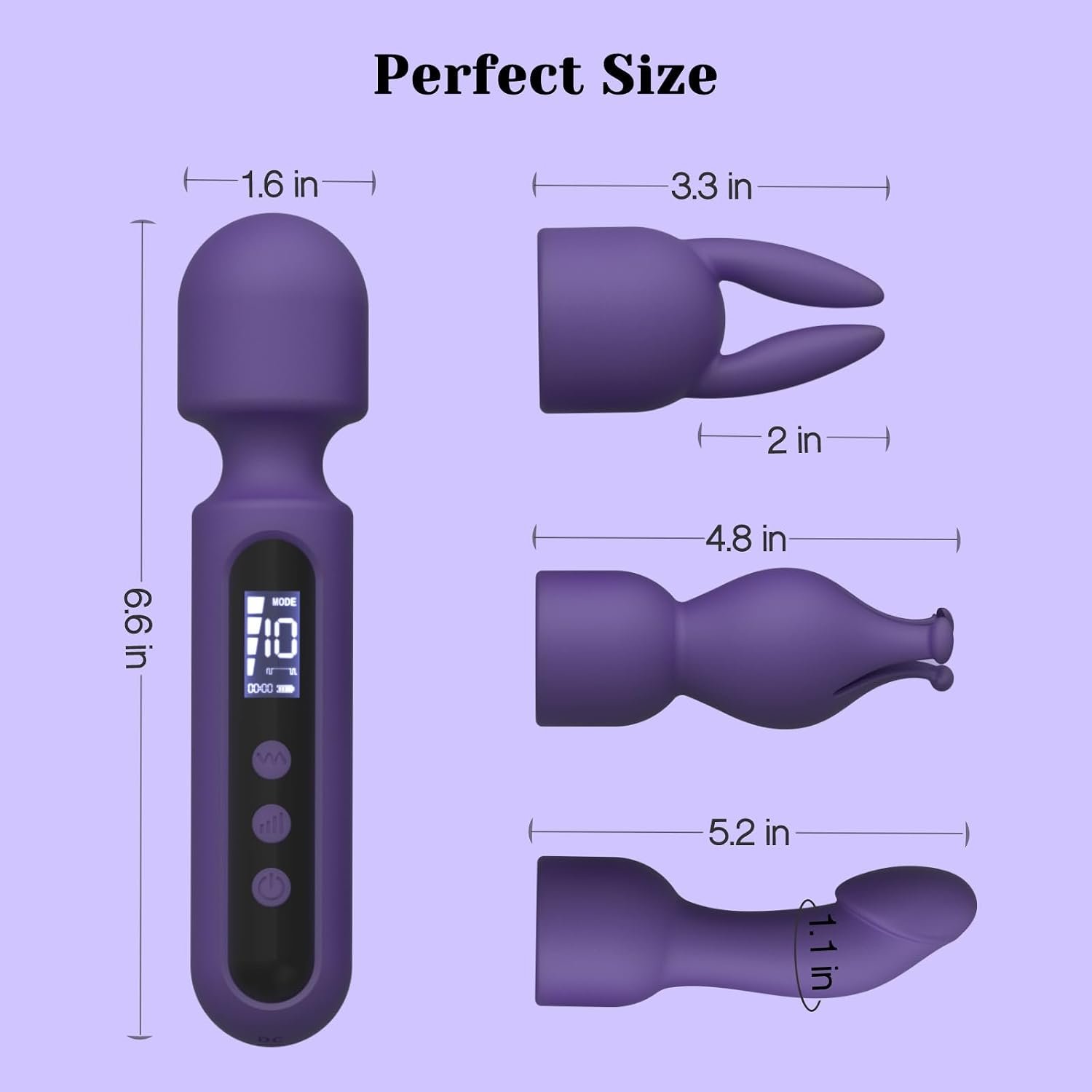 Tracy's Dog Wand Vibrator Kits, Couples Adult Sex Toys with 3 Attachments | Compact LCD Display Massager with Rabbit, Realistic Dildo, Glans Sleeve; 4 Intensities, 10 Vibration Modes, IPX6 Waterproof - Image 7