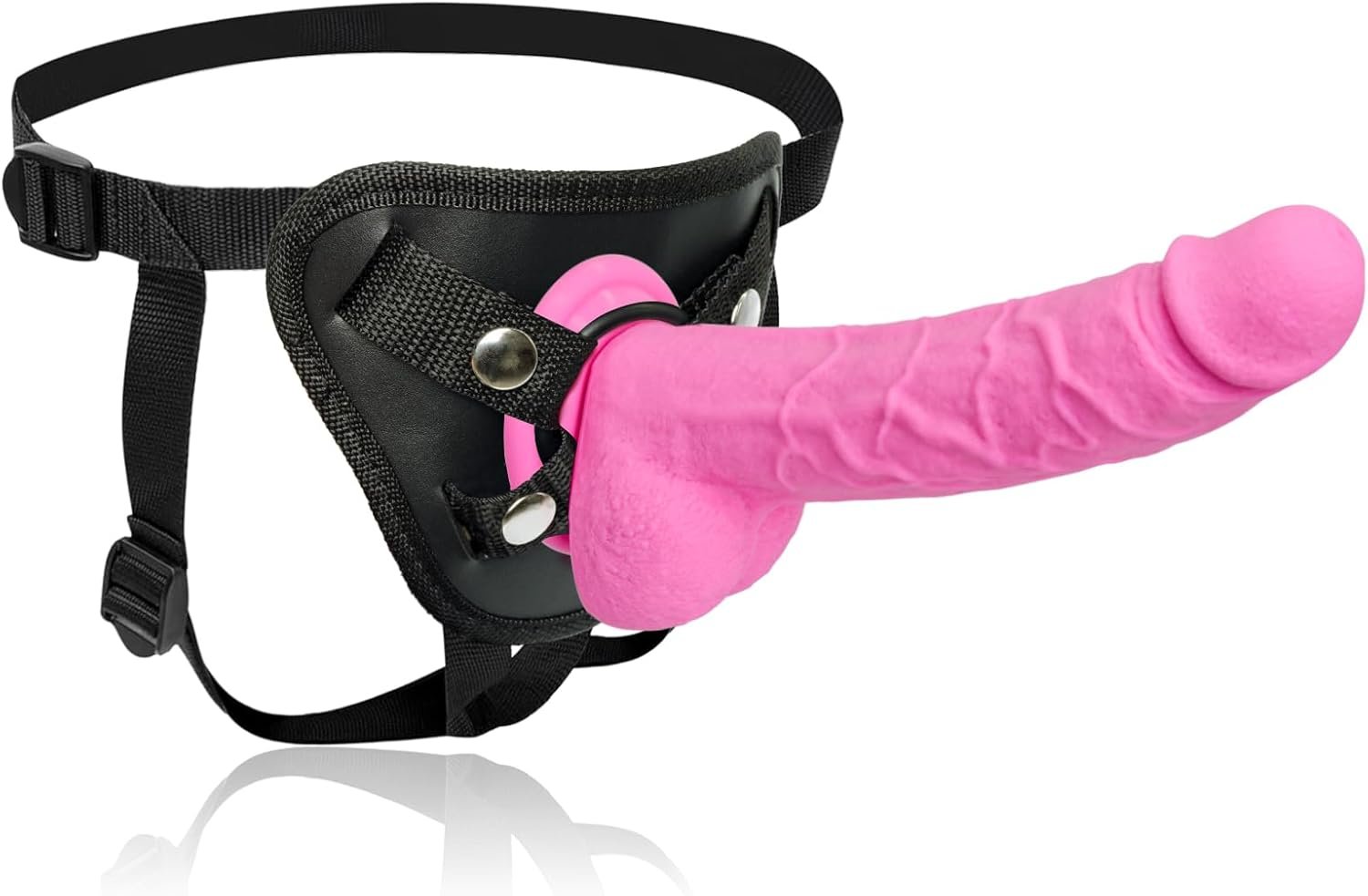 Realistic Liquid Silicone Strap On Dildo with Adjustable Harness Kit | Pink wearable toy with adjustable harness. Solid dildo with a strong suction cup for versatile 2-in-1 play. - Image 3