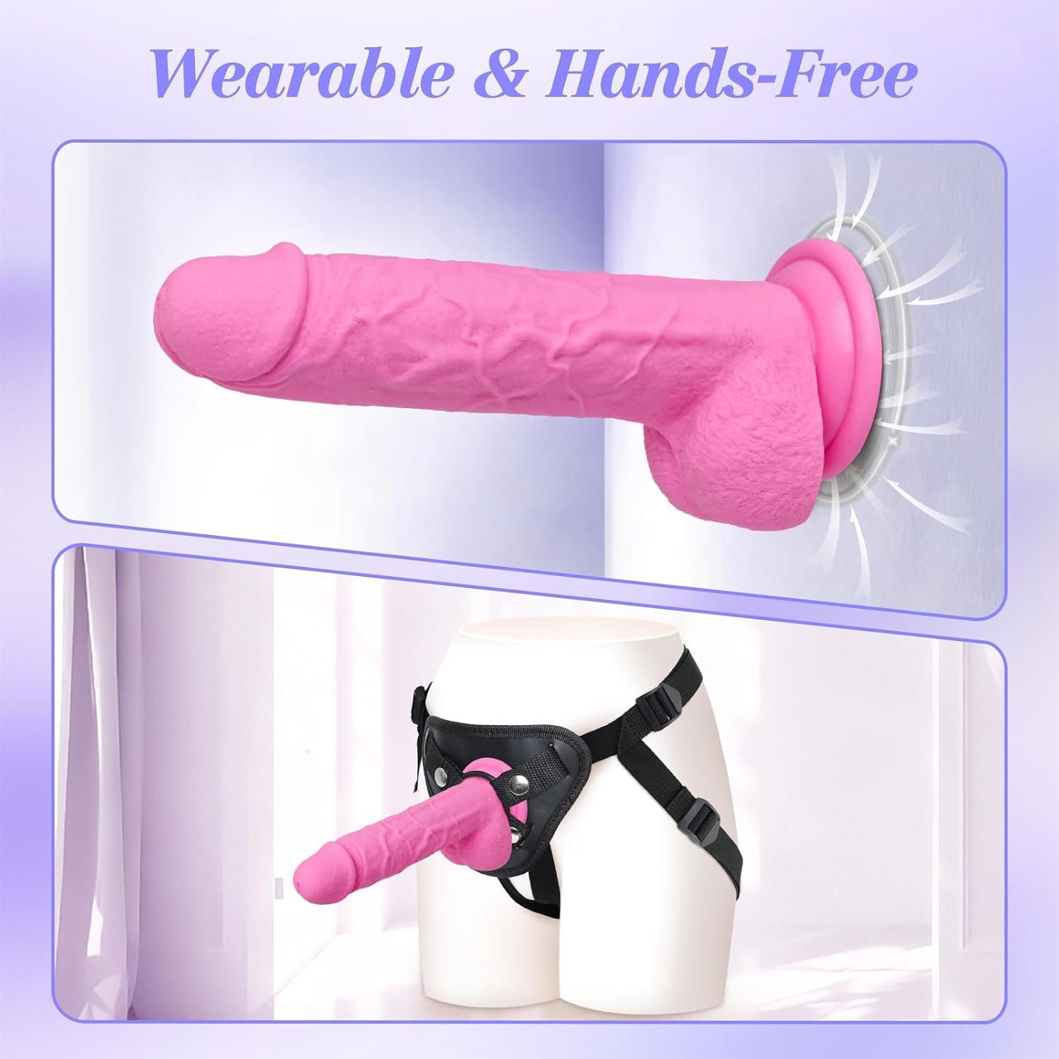 Realistic Liquid Silicone Strap On Dildo with Adjustable Harness Kit | Pink wearable toy with adjustable harness. Solid dildo with a strong suction cup for versatile 2-in-1 play. - Image 5