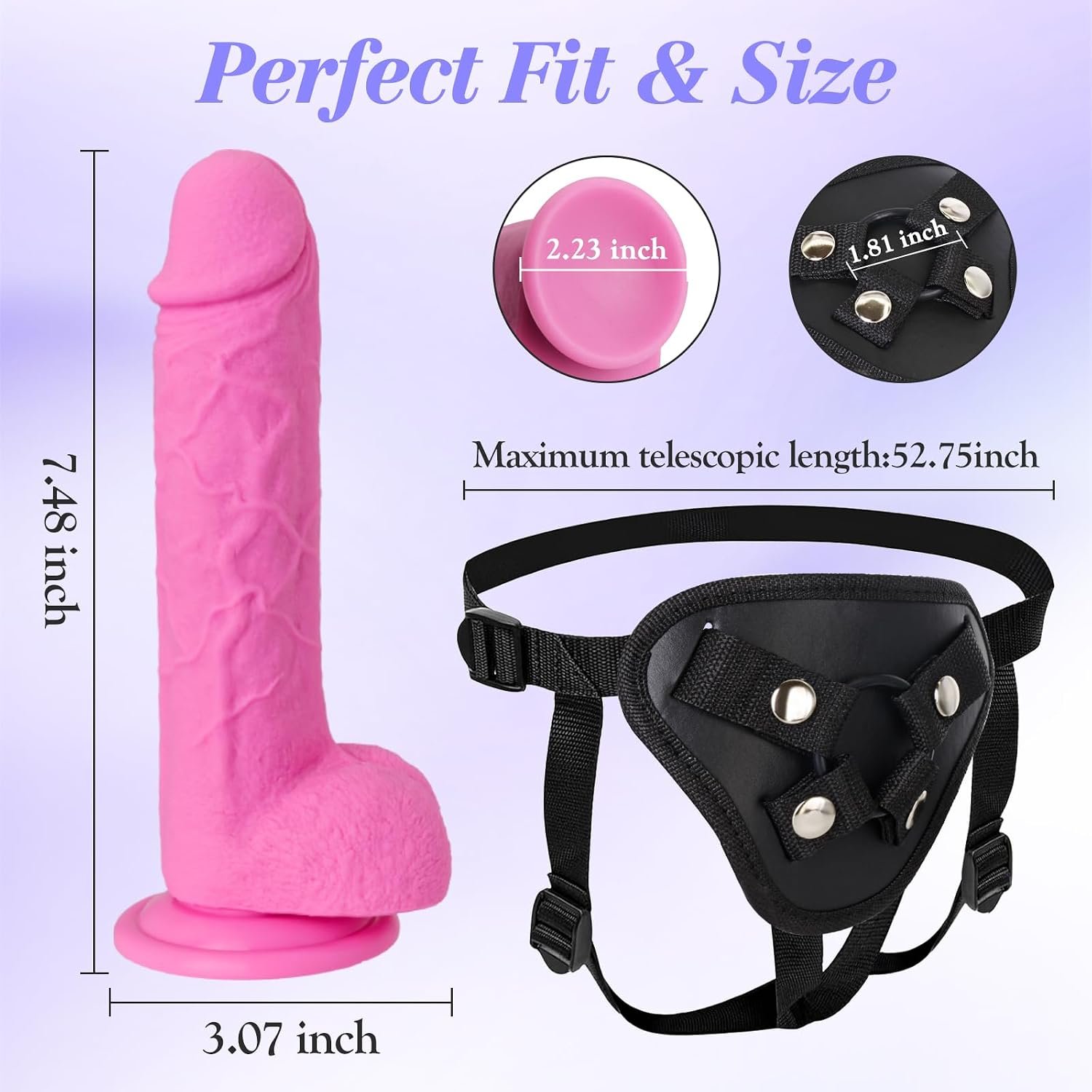 Realistic Liquid Silicone Strap On Dildo with Adjustable Harness Kit | Pink wearable toy with adjustable harness. Solid dildo with a strong suction cup for versatile 2-in-1 play. - Image 6