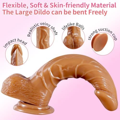 Strap on Dildo with Harness, Wearable Realistic Dildo Body-Safe Material with Strong Suction Cup, Anal Vagina G Spot Stimulator, Adult Sex Toys for Women Lesbian Couple Gay Men Beginner (Brown) - Image 3