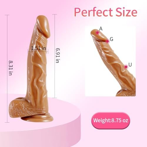 Strap on Dildo with Harness, Wearable Realistic Dildo Body-Safe Material with Strong Suction Cup, Anal Vagina G Spot Stimulator, Adult Sex Toys for Women Lesbian Couple Gay Men Beginner (Brown)