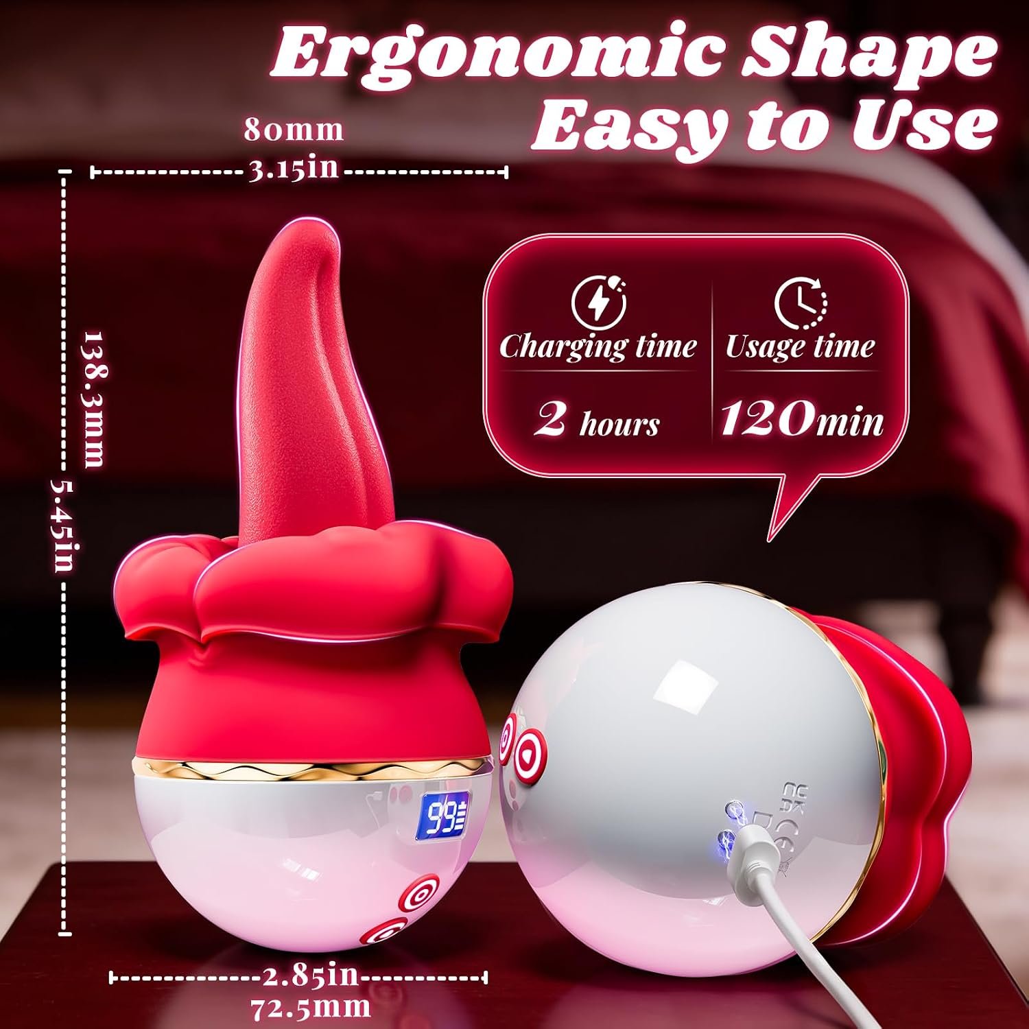 Rose Toy Vibrator Tongue Toy for Women Clit Licking G-Spot Female Sex Toys | Tongue Vibrator Rose Sex Toy,9 Licking & 9 Clamping Vibration,Liquid Silicone,LCD Display,Clit Licker Adult Toys for Women - Image 5