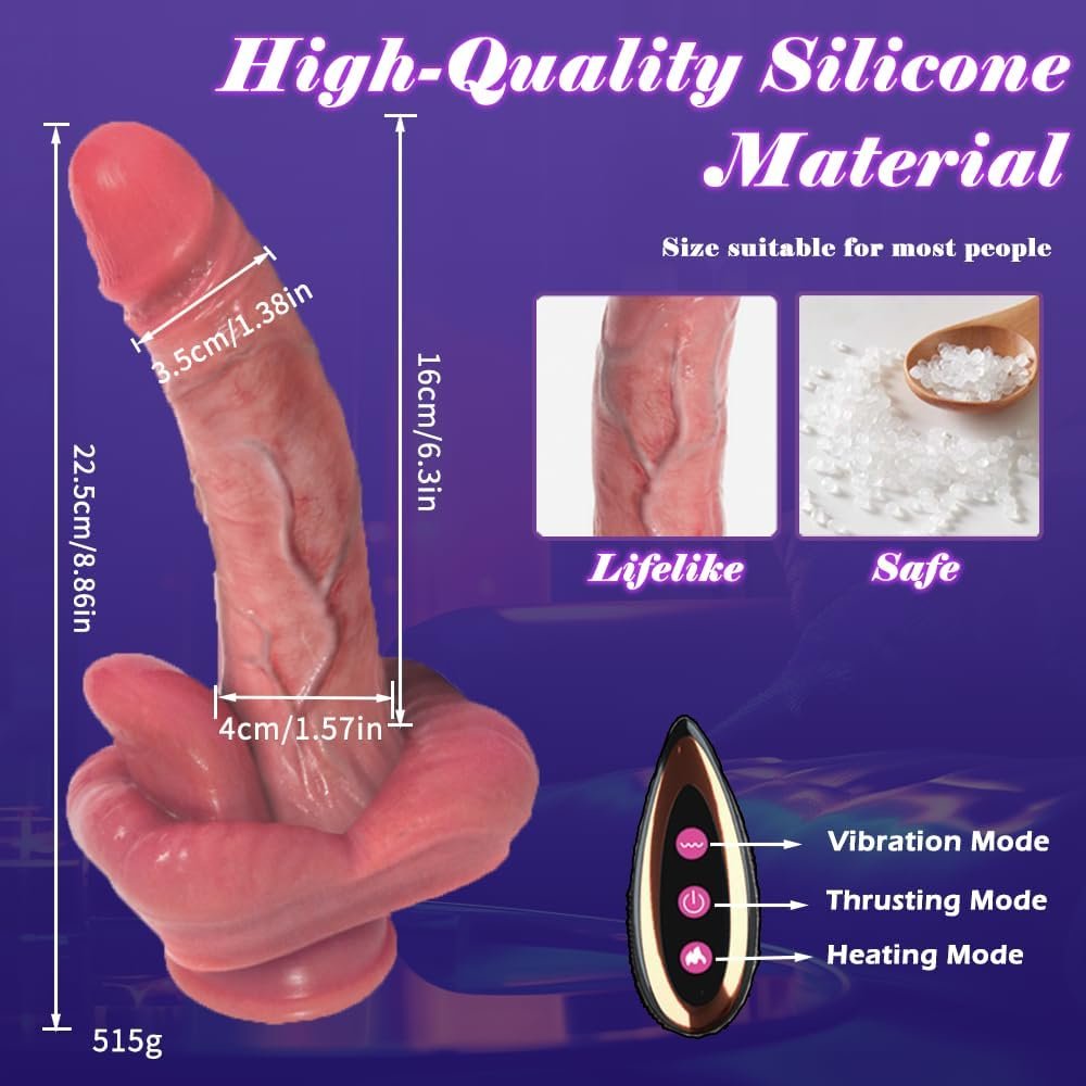 Thrusting Dildo, Realistic G‑Spot Vibrator with Tongue Licking & Heating – 6+6 Modes, Silicone, Suction Cup, Waterproof, Remote Control, Sex Toys for Women Men Couples Beginners - Image 3