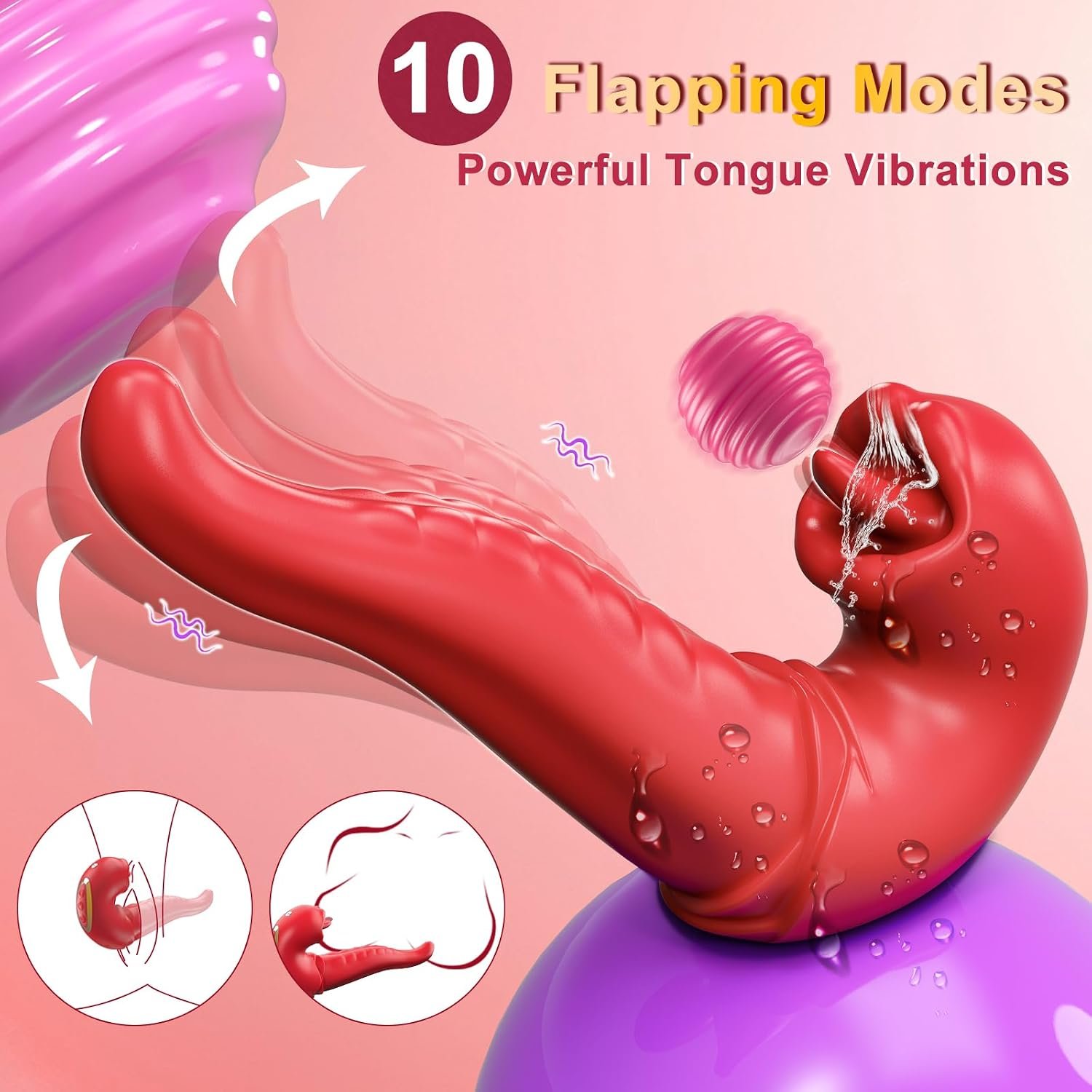 Tongue Vibrator Women Sex Toys -APP 3 in 1 Tongue Toy for Women Rose Sex Toys G Spot Vibrator Tongue Dildo with 10 Flapping 10 Vibrating Mode, Mouth Clitoral Stimulator Pleasure Tool Couple Adult Toys - Image 4