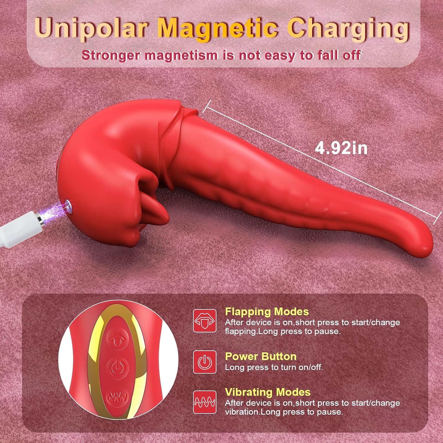 Tongue Vibrator Women Sex Toys -APP 3 in 1 Tongue Toy for Women Rose Sex Toys G Spot Vibrator Tongue Dildo with 10 Flapping 10 Vibrating Mode, Mouth Clitoral Stimulator Pleasure Tool Couple Adult Toys - Image 6