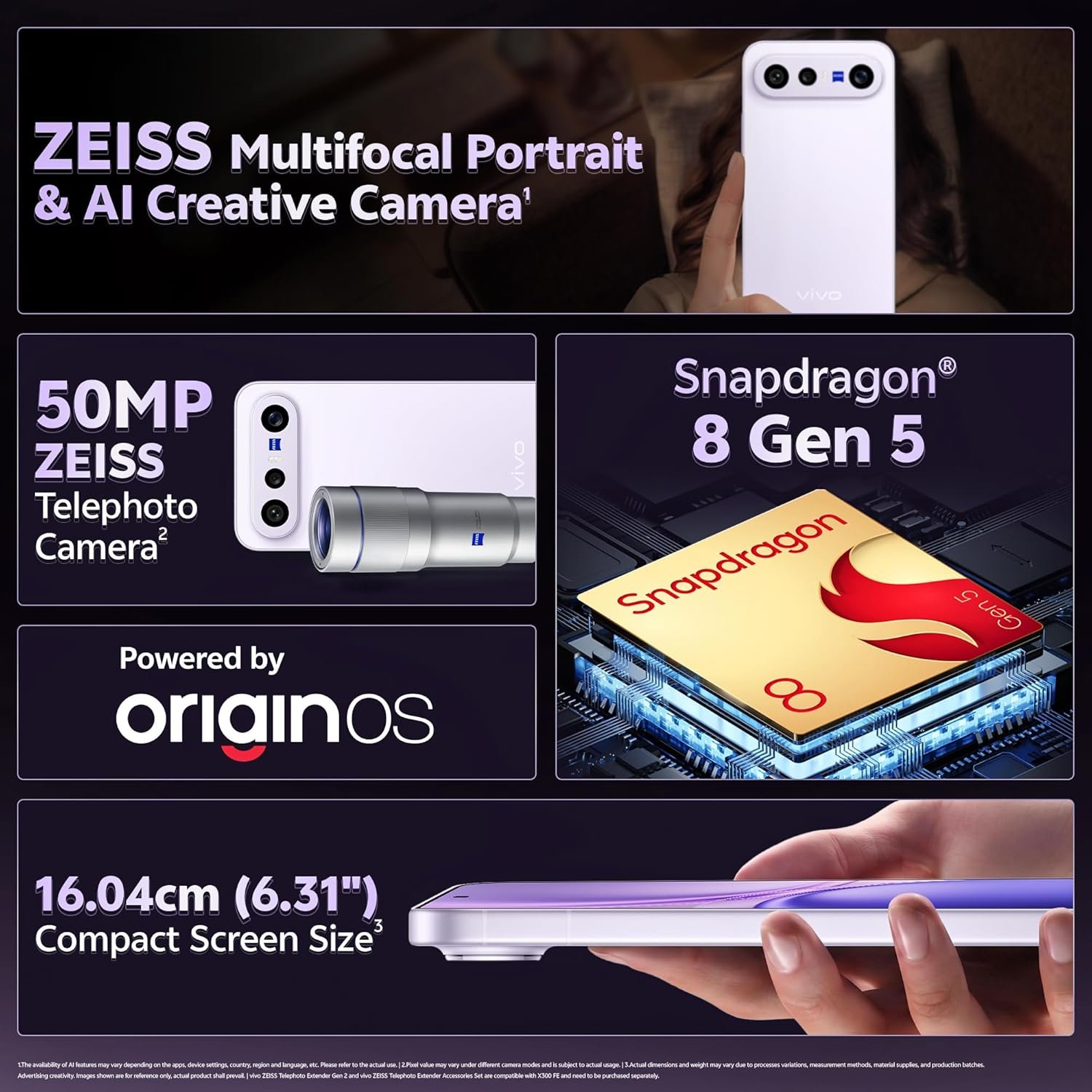 vivo X300 FE 5G (Lilac Purple, 12GB RAM, 256GB Storage) with No Cost EMI/Additional Exchange Offers - Image 2