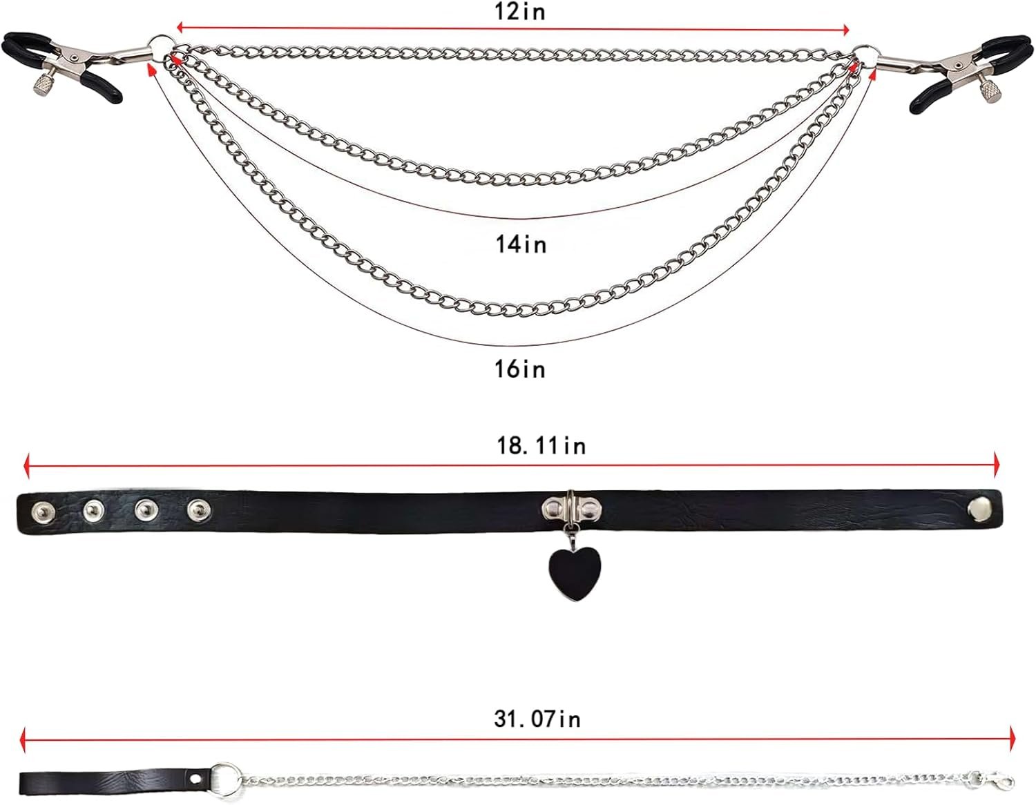 BDSM Sex Toys, Nipple Clamps, and Adjustable Leather Collars with Ropes, Designed for Breast Stimulation and Pulling Pleasure, Enhancing Intimacy, Suitable for Everyone(Heart-Shaped Design). - Image 6