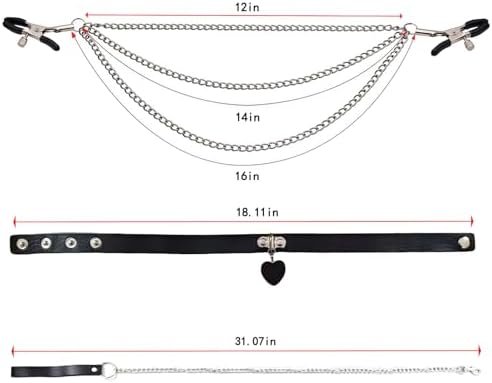 BDSM Sex Toys, Nipple Clamps, and Adjustable Leather Collars with Ropes, Designed for Breast Stimulation and Pulling Pleasure, Enhancing Intimacy, Suitable for Everyone(Heart-Shaped Design). - Image 14