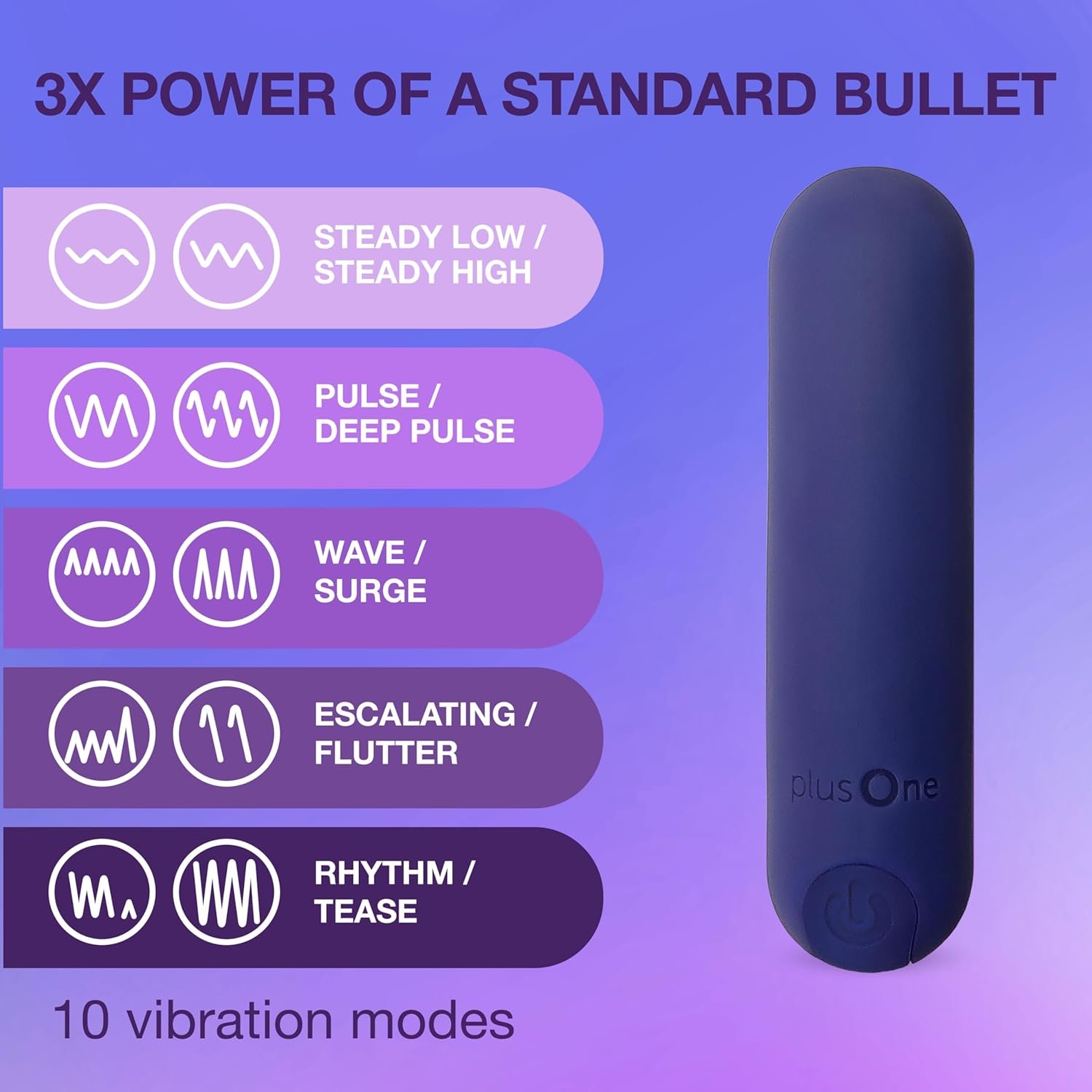 plusOne Bullet Vibrator for Women, Mini Vibrator Made of Body-Safe Silicone, Fully Waterproof, USB Rechargeable, Personal Massager with 10 Vibration Settings, Purple - Image 2