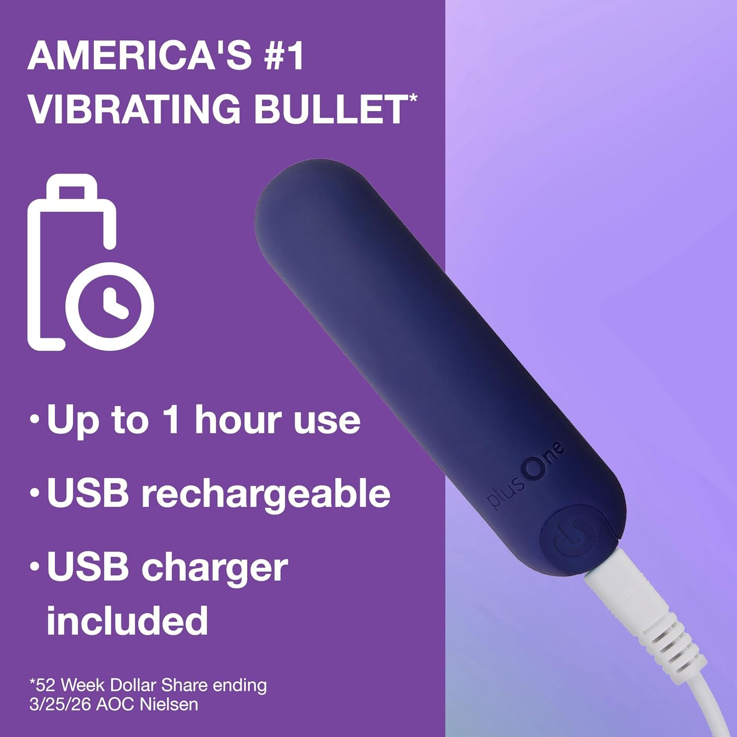 plusOne Bullet Vibrator for Women, Mini Vibrator Made of Body-Safe Silicone, Fully Waterproof, USB Rechargeable, Personal Massager with 10 Vibration Settings, Purple - Image 4