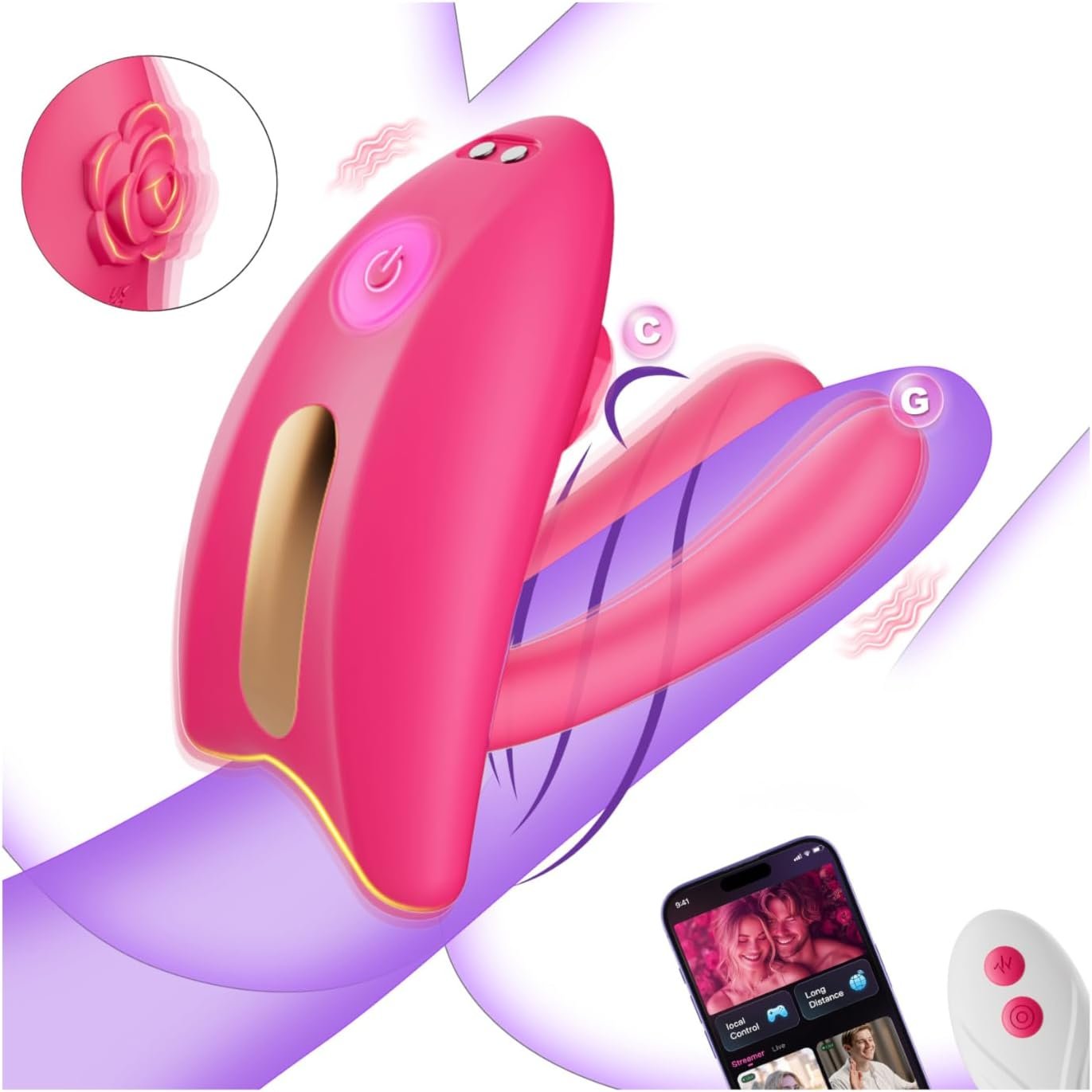 Wearable Panty Vibrator Couples Sex Toys for Women, App Remote Control | 9 Vibration Modes, Female G-Spot & Clitoral, Male Penis Stimulation, Silicone Double-Ended Dildo Design for Couples Pleasure