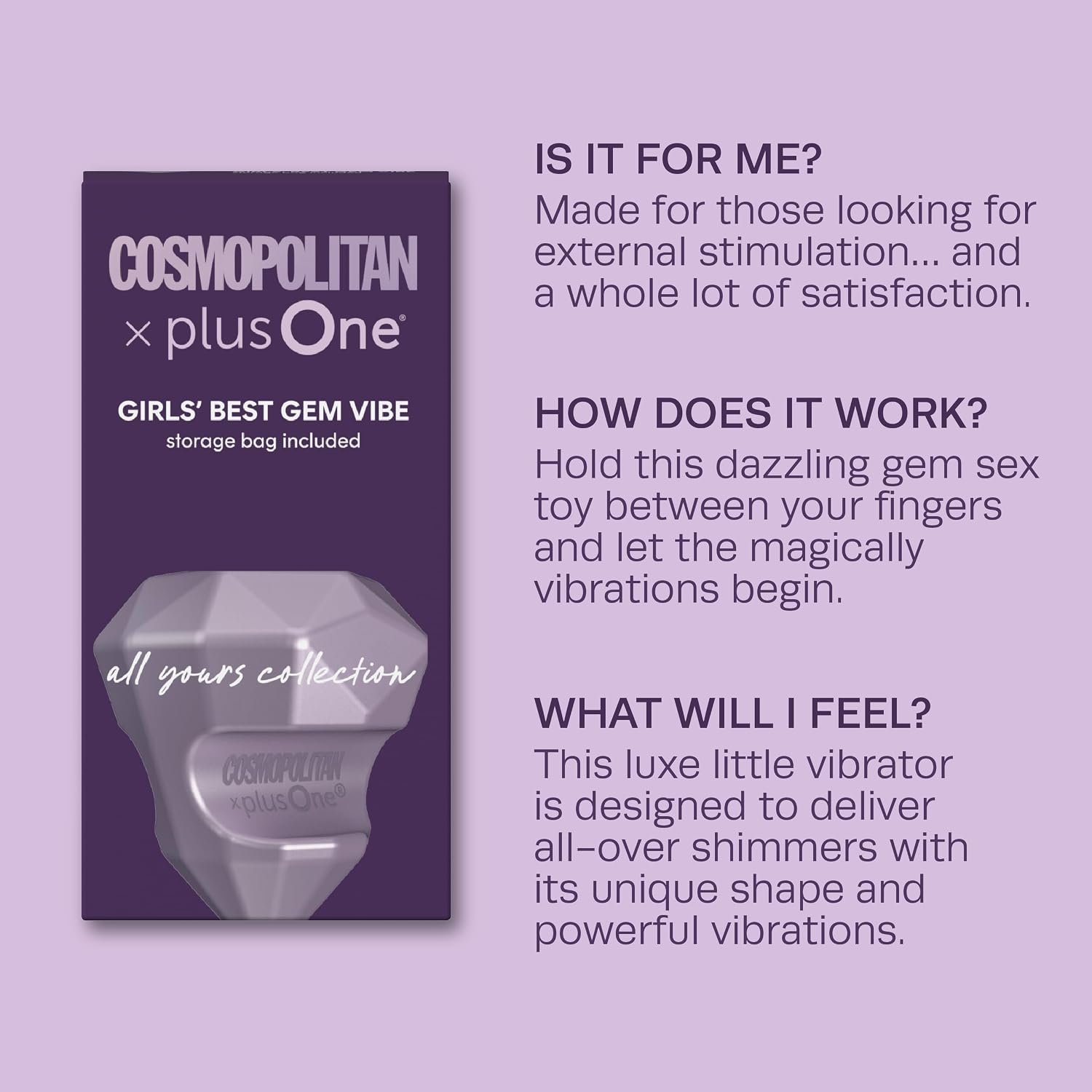 plusOne Cosmopolitan x Girls' Best Gem Diamond Vibe Bullet Vibrator | G Spot Vibrators for Women Clitoral Stimulator with 10 Vibration Settings, Waterproof Broad Massager, Adult Sex Toy Purple - Image 6