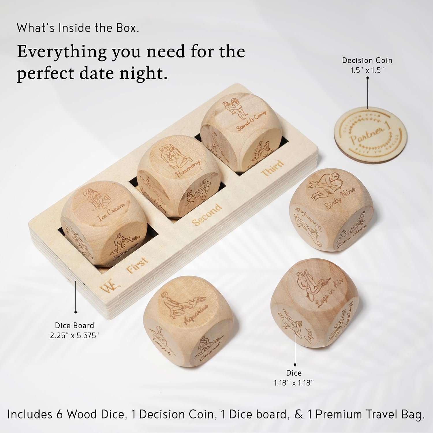 Date Night Dice Sex Game Love Set - 6 Sex Positions Dice, Decision Coin, Board & Carry Bag - Adult Sex Toys & Games for Couples, Bachelorette Party Favors, Bridal Shower Gifts Couples Gift for Him Her - Image 2