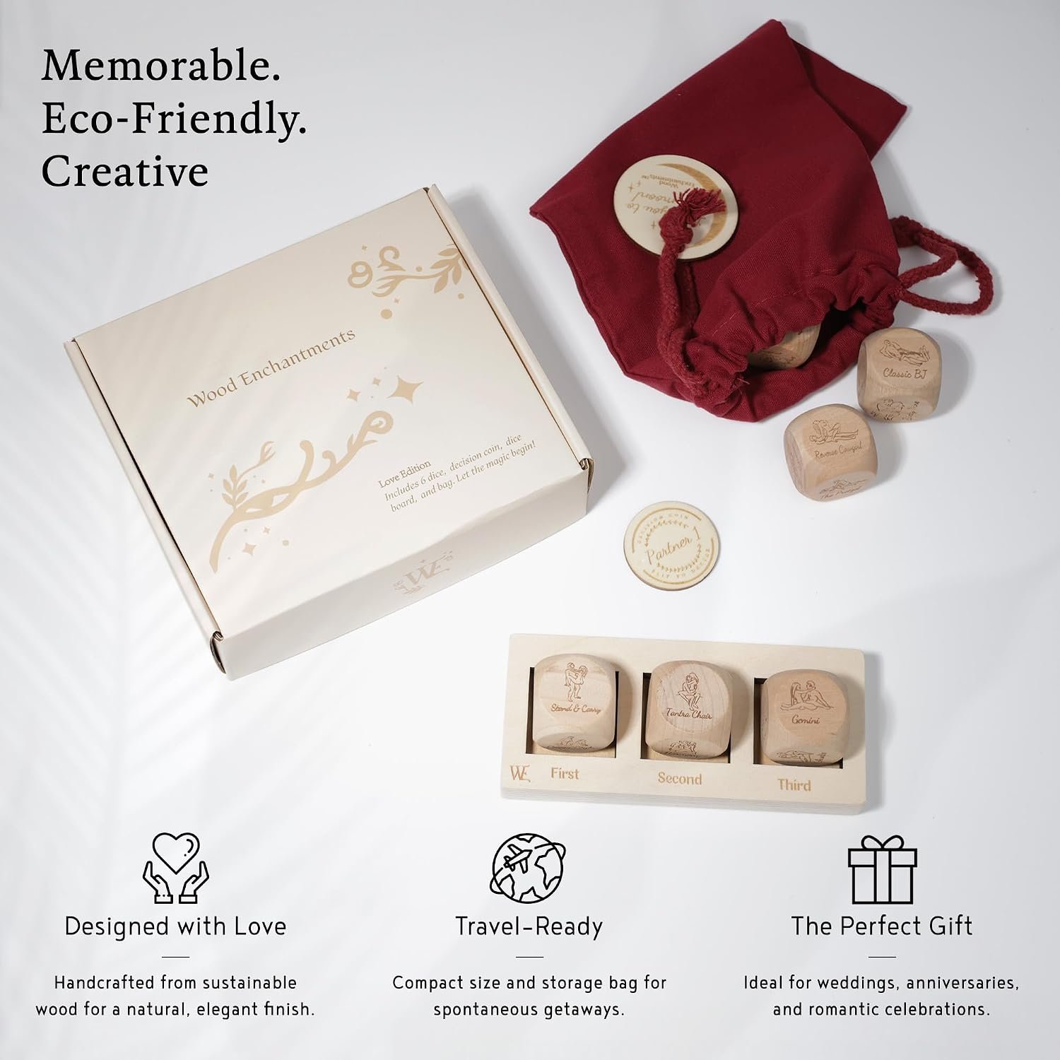 Date Night Dice Sex Game Love Set - 6 Sex Positions Dice, Decision Coin, Board & Carry Bag - Adult Sex Toys & Games for Couples, Bachelorette Party Favors, Bridal Shower Gifts Couples Gift for Him Her - Image 5