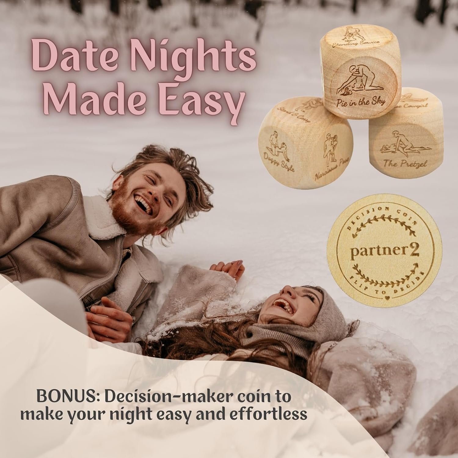 Date Night Dice Sex Game Love Set - 6 Sex Positions Dice, Decision Coin, Board & Carry Bag - Adult Sex Toys & Games for Couples, Bachelorette Party Favors, Bridal Shower Gifts Couples Gift for Him Her - Image 6