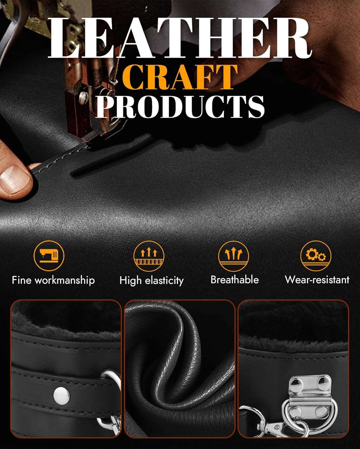 UTIMI BDSM Bondage Kit Sex Toys, Beginner-Friendly Leather Sex Restraints | 11Pcs Set with Handcuffs, Ankle Cuffs, Blindfold, Gag, Whip, Paddle & More, Premium Soft Lining, Adjustable Fit, Couples Toy - Image 7