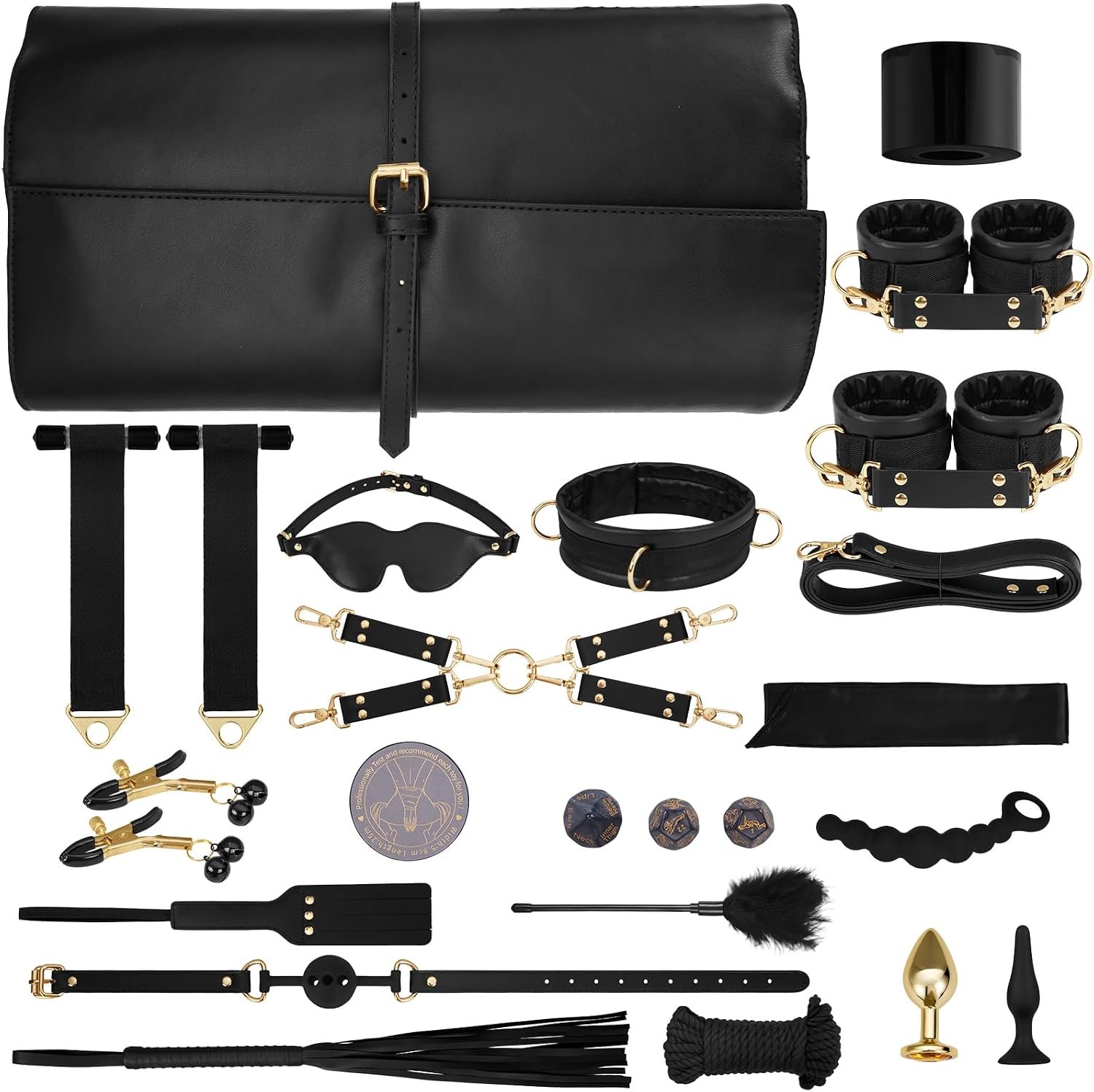 UTIMI BDSM Bondage Kit Sex Toys, Beginner-Friendly Leather Sex Restraints | 11Pcs Set with Handcuffs, Ankle Cuffs, Blindfold, Gag, Whip, Paddle & More, Premium Soft Lining, Adjustable Fit, Couples Toy - Image 10