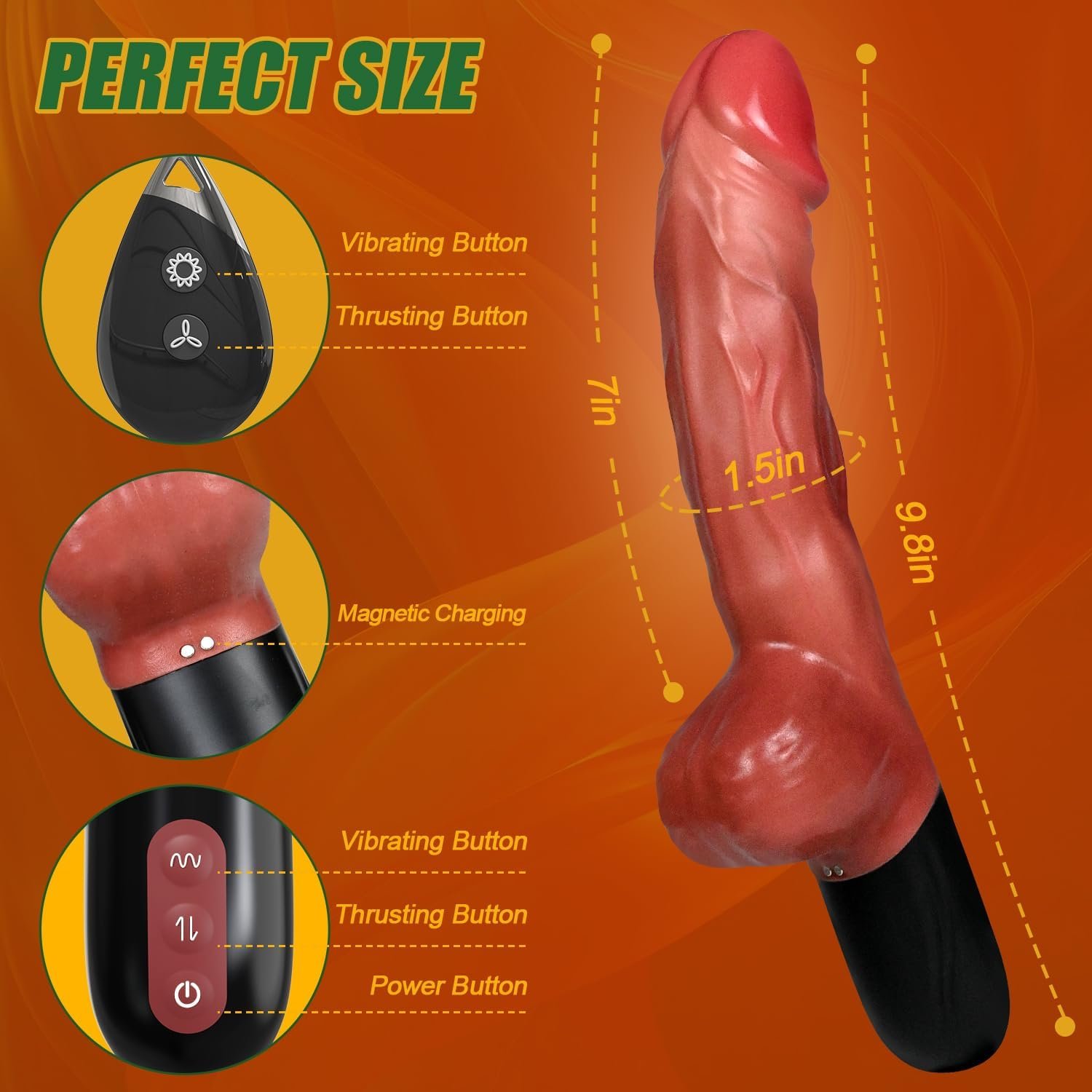 Thrusting Dildo Vibrator, 9.8-Inch Realistic Sex Toy with Remote Control | 7 thrusting and 7 vibration modes Dildos Sex Toys Realistic sex machine for women, couples, and G-spot stimulation.