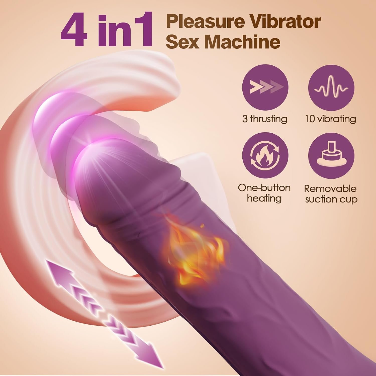 MOMONII Sex Toys Vibrator Heated Long Thrust Dildo Machine with Suction Cup | 3.62" Deep Stroke Travel, 10 Vibration, 3 Thrusting Speeds, 104°F Warming, Body-Safe Silicone for Adult Women Men Couples - Image 4