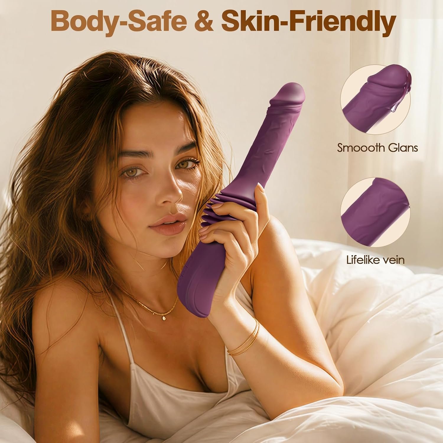 MOMONII Sex Toys Vibrator Heated Long Thrust Dildo Machine with Suction Cup | 3.62" Deep Stroke Travel, 10 Vibration, 3 Thrusting Speeds, 104°F Warming, Body-Safe Silicone for Adult Women Men Couples