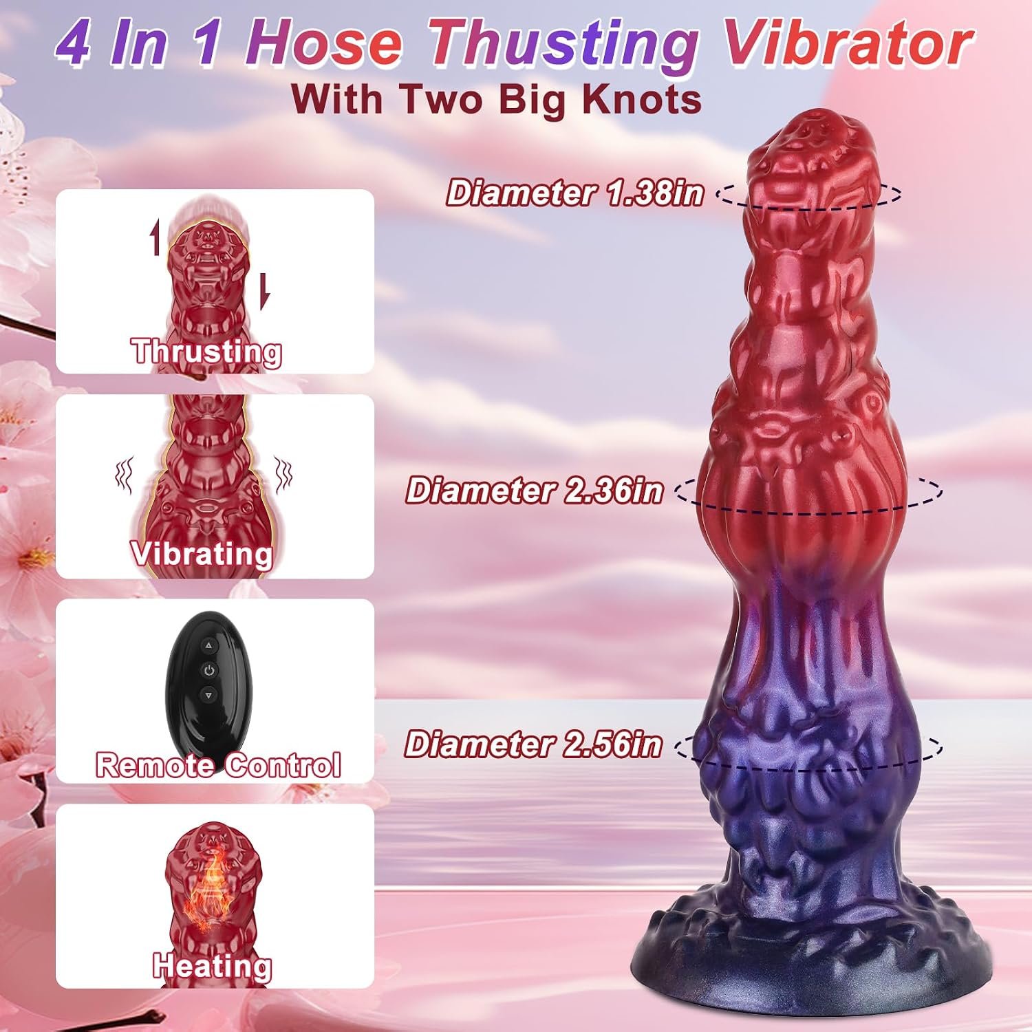 Thrusting Dildo Monster Huge Dildo Vibrator, 9.6" Knot Dildos Adult Sex Toys for Women with Strong Suction Cup, Remote Control Heated Anal G Spot Dildo with 10 Quick Thrusting&10 Vibrating Modes