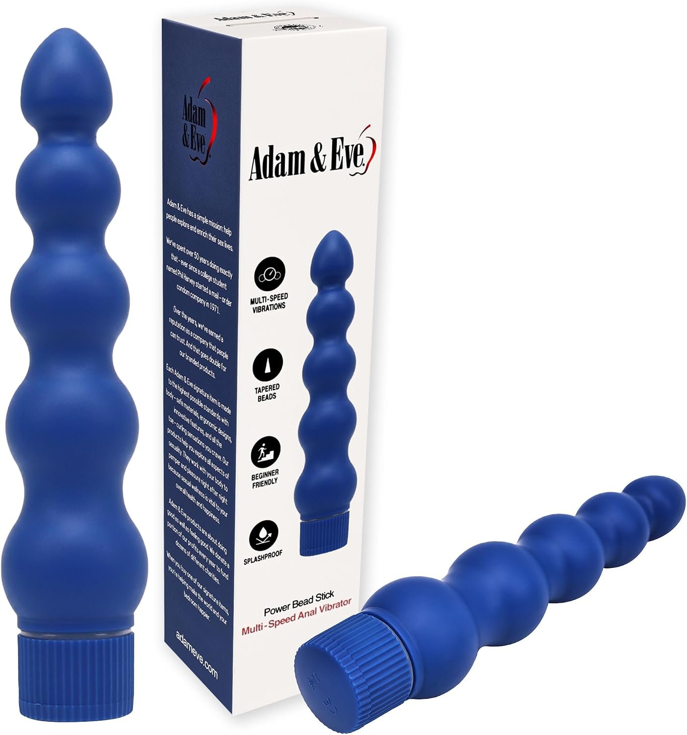 Adam & Eve Vibrating Power Beadstick, Multi-Speed Vibrations, Beaded Design, Tapered Tip for Easy Insertion, Body-Safe ABS Plastic, Works with Water-Based & Silicone Lubes, Batteries Required