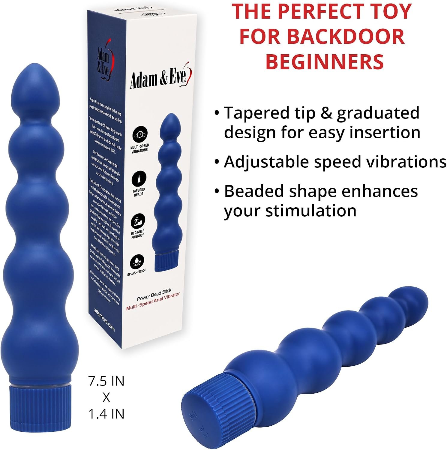 Adam & Eve Vibrating Power Beadstick, Multi-Speed Vibrations, Beaded Design, Tapered Tip for Easy Insertion, Body-Safe ABS Plastic, Works with Water-Based & Silicone Lubes, Batteries Required - Image 6