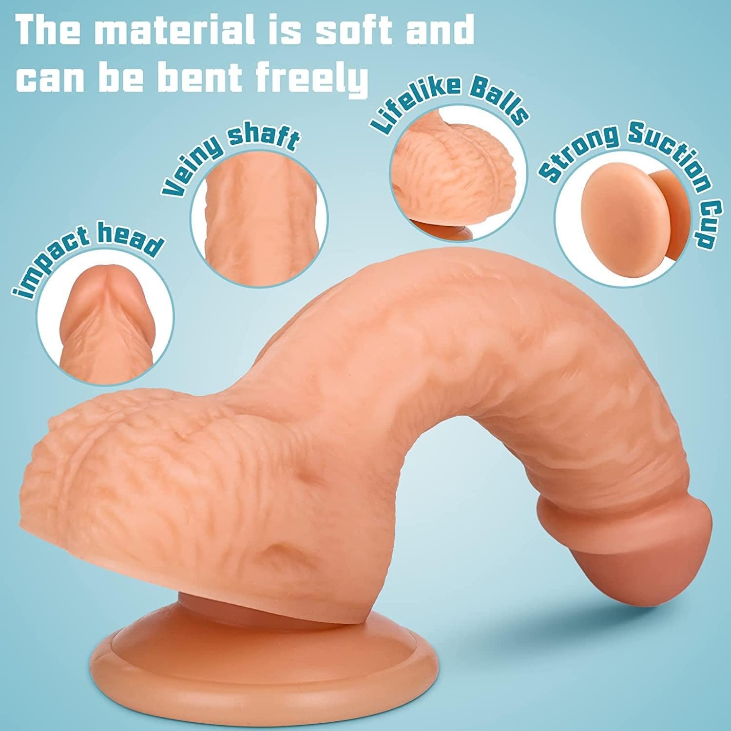 Vikkiy 7.3" Realistic Soft Silicone Dildo with Powerful Suction Cup, Flesh | Feels Like Skin, Safe for beginners, G spot Stimulator, Flexible Lifelike Texture, Hands-Free Use, for Solo and Couples - Image 4