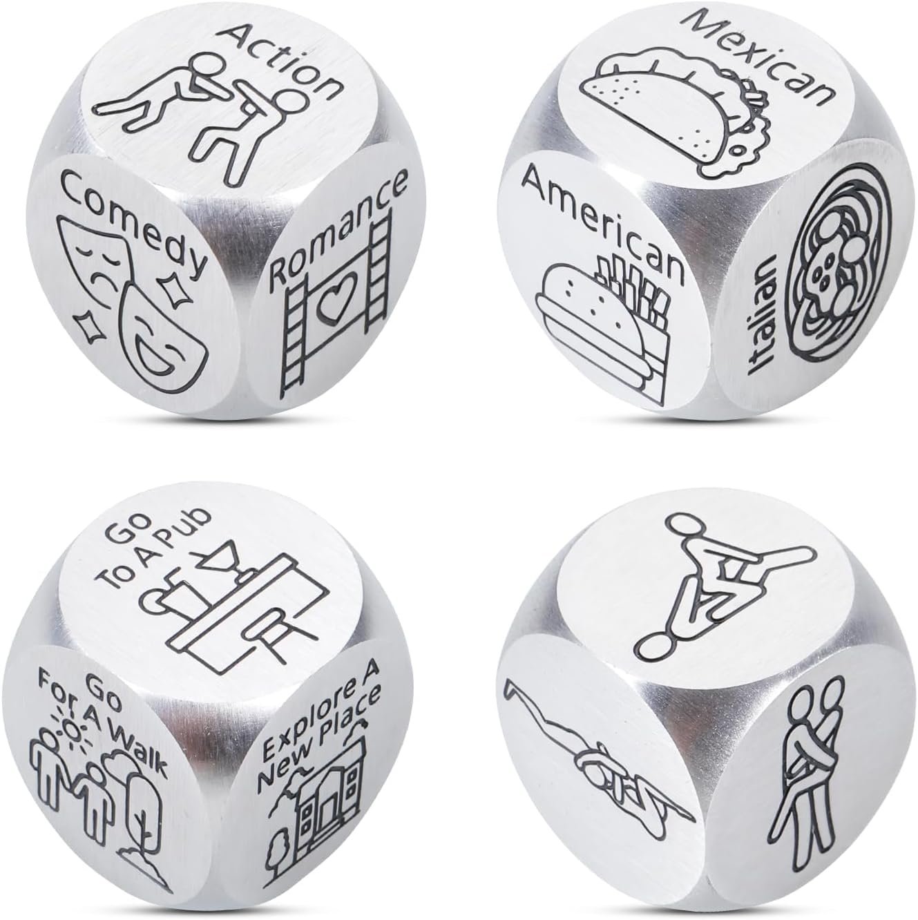 4PCS Sex Toy Sex Dice Game for Couple Anniversary Steel Gifts for Husband | National Girlfriends Day Gifts from Boyfriend Boo Basket Stuffers Santa Swap Exchange Dice Game Christmas Stocking Stuffers