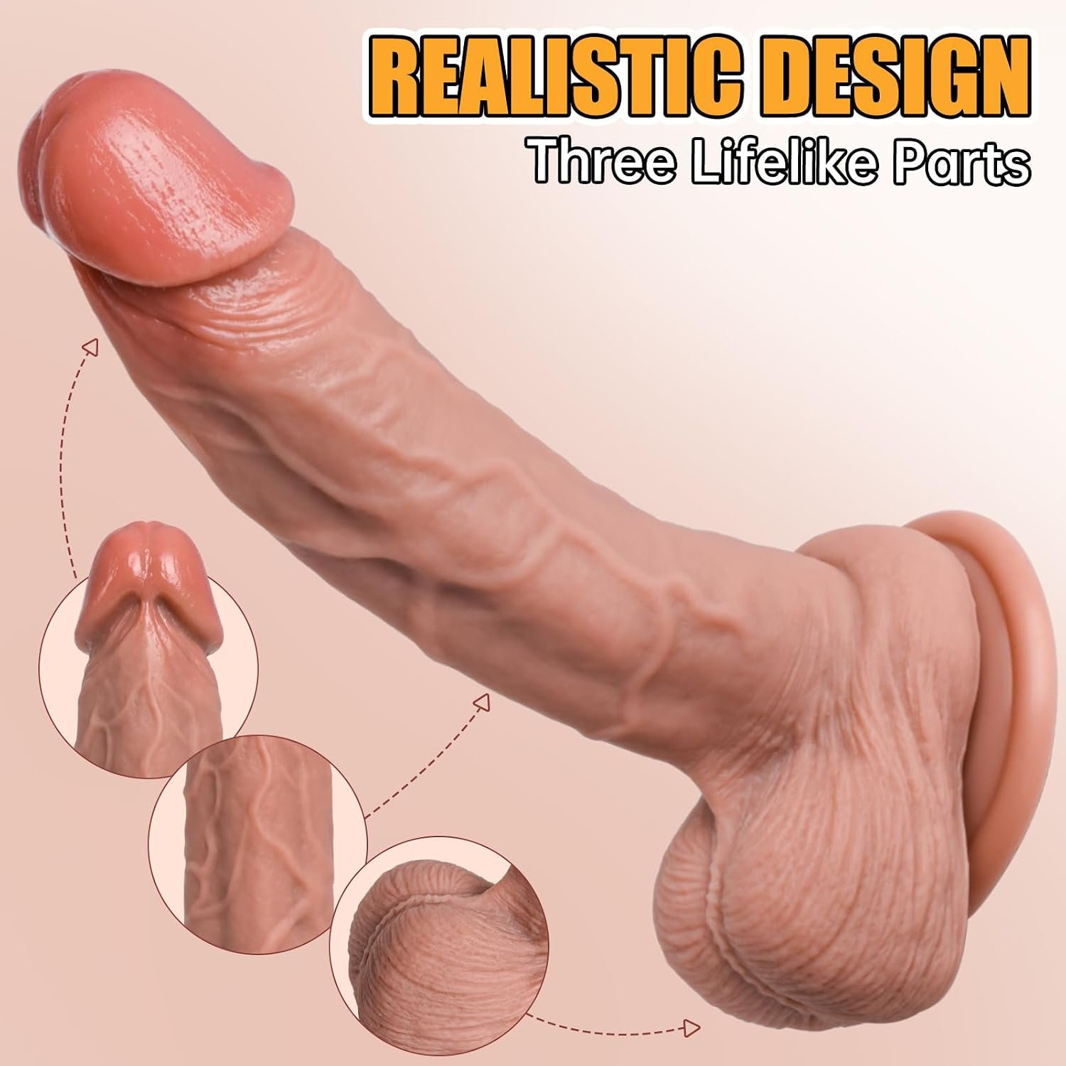 Acvioo 7.7" Realistic Soft Silicone Dildo with Powerful Suction Cup, Flesh | 5.8-inch insertion length, lifelike texture. Hands-free strap-on dildos for women & couples, safe for beginners，waterproof - Image 3