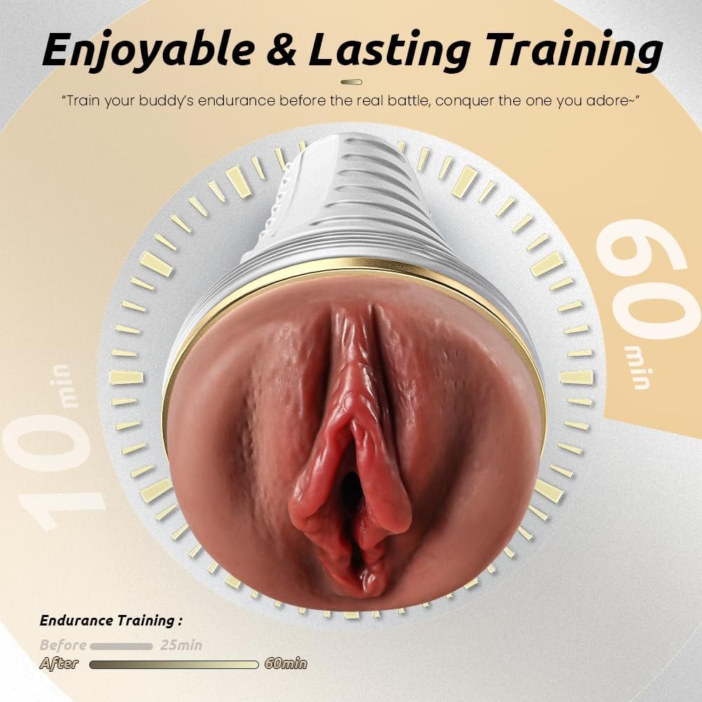 Male Masturbator Realistic Pocket Pussy Vagina Textured with 7.5in Depth Soft and Fleshy Texture,Penis Training Masturbators Sex Machine Toy for Men (Brown) - Image 5