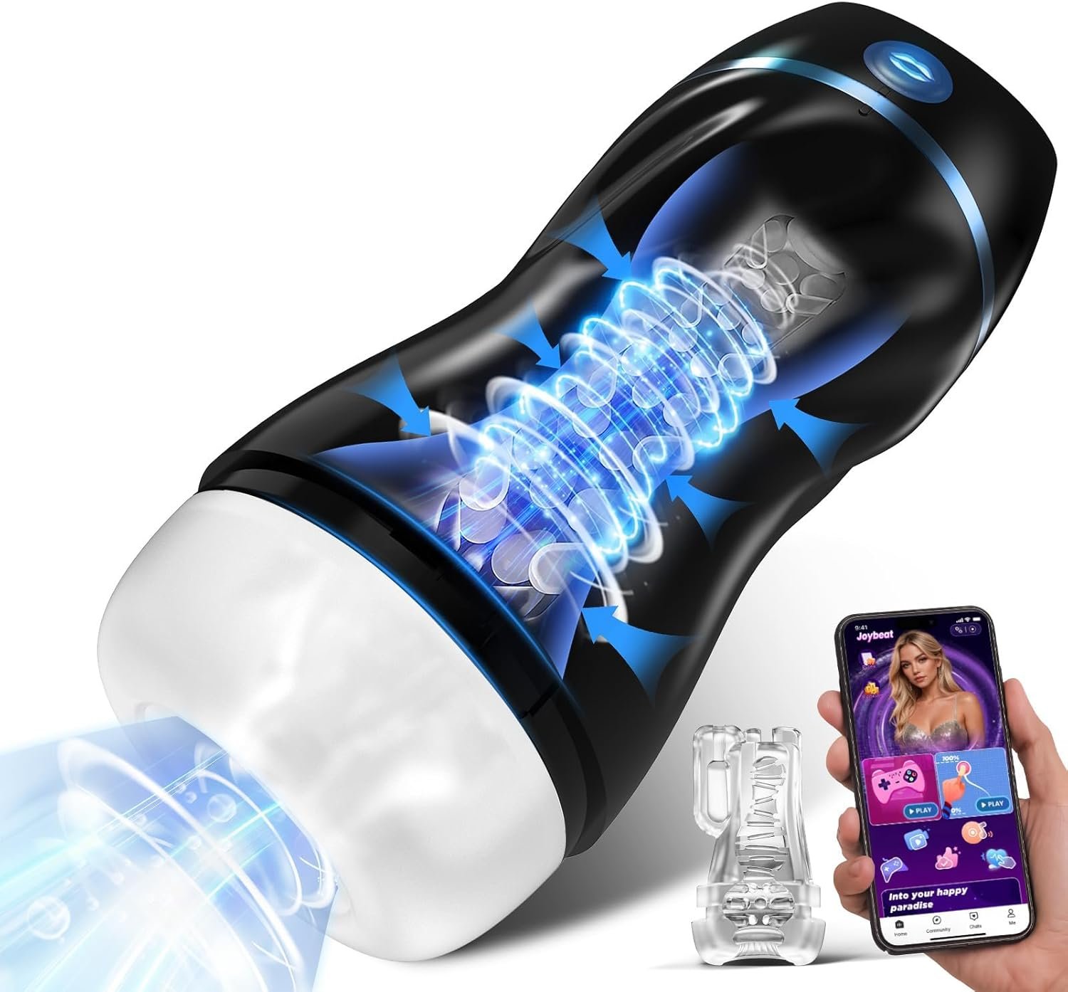 Suction Male Masturbator, AI Pocket Pussy with 7 Modes Adult Toys | Hands-free suction male stroker with 7 modes, 3D textured sleeve, AI interaction, removable cup, and easy-clean design