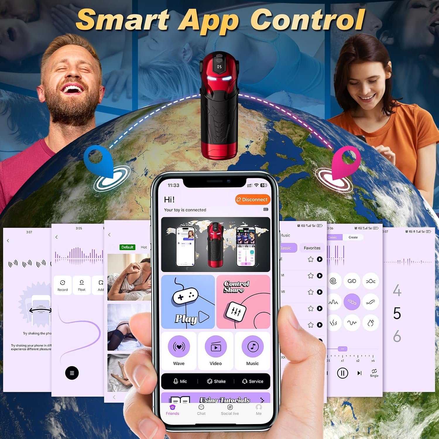 App Controlled Male Stroker with 5 Swing 5 Rotation and 5 Vibration Modes | LED lighting, 3D textured interior, pocket sleeve construction, machine-style operation, intended for adult men - Image 6