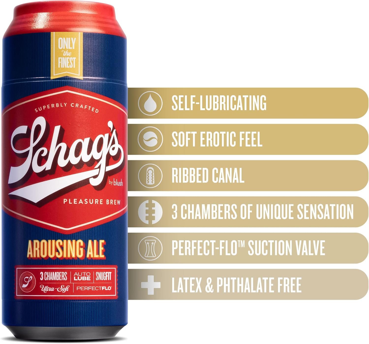 Blush Schag’s: Arousing Ale 7" Male Masturbator ~ Self-Lubricating Stroker ~ 3 Ultimate Pleasure Chambers ~ Ribbed & Ticklers for Lifelike BJs Feel Sleeve ~ PerfectFlo Stroking Sex Toys for Men~ Clear - Image 2