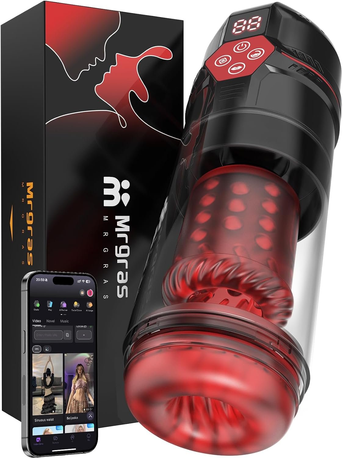 Mrgras Male Masturbator Penis Pump - AI Sync Male Sex Toys for Men with 12 S Vacuum Pump & 7 Thrusting Rotating Vibrating Sucking Licking Adult Toys Mens Sex Toys Pocket Pussy Pumps & Enlargers