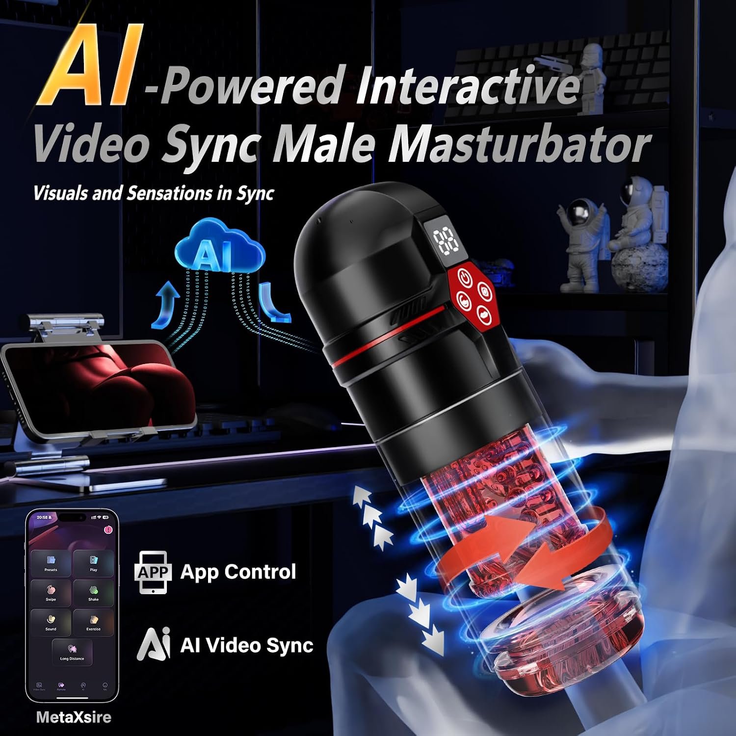 Mrgras Male Masturbator Penis Pump - AI Sync Male Sex Toys for Men with 12 S Vacuum Pump & 7 Thrusting Rotating Vibrating Sucking Licking Adult Toys Mens Sex Toys Pocket Pussy Pumps & Enlargers - Image 2