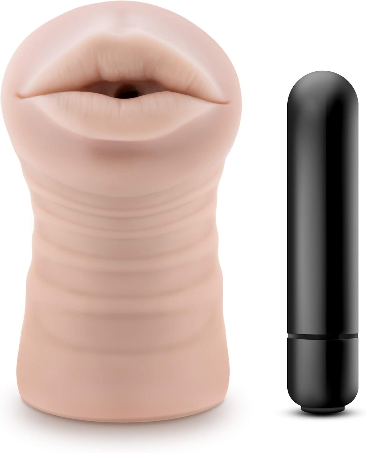 Eden Vibrating Male Masturbator Sex Toy - Realistic Pocket Pussy Oral Stroker w/Bullet Vibrator - Tight Nubbed Deep Throat Penis Sleeve - Open Ended Masturbation Sleeve Adult Sex Toys for Men - Beige